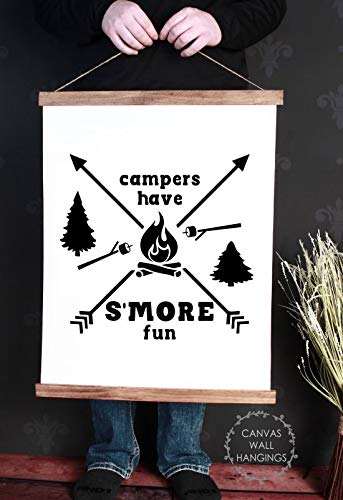 Wood & Canvas Wall Hanging Art - 'Campers Have S'More Fun' RV Camper Decor 19x24 Inch - Perfect for RV, Cabin & Outdoor Enthusiast Gifts