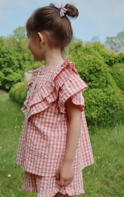 KONGES SLOJD KIM FRILL Short Sleeve Shirt for Baby & Toddler (12M-2Y) - Soft Cotton Summer Outfit for Girls, Playdate & Photoshoot Essential