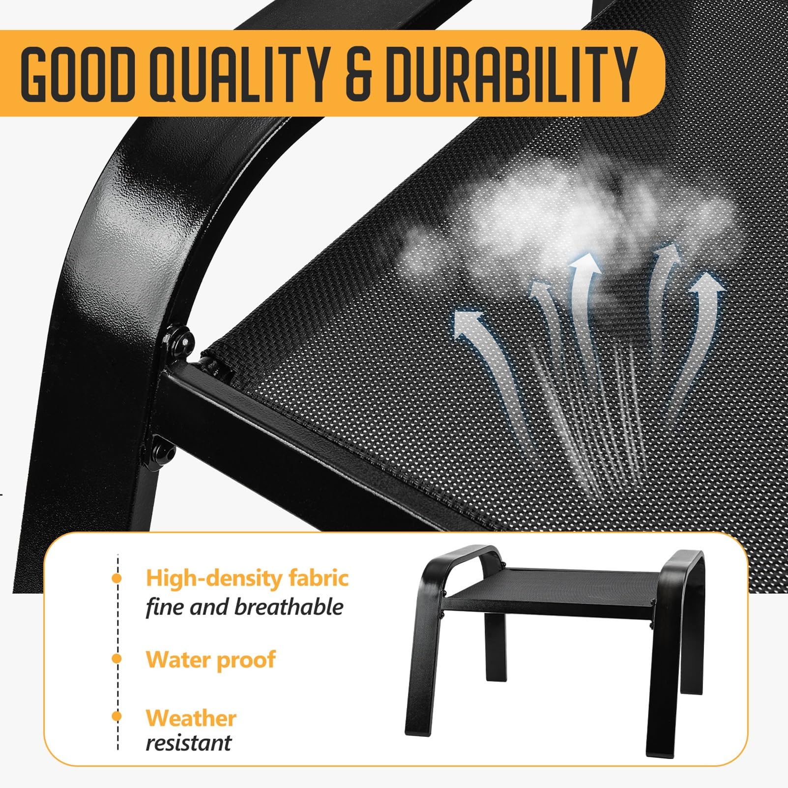 All-Weather Outdoor Patio Ottoman Set of 2 - Waterproof Garden Footrest with Cushion, Black Coffee Table for Backyard, Porch & Poolside Relaxation | Perfect for Lounging, Entertaining & Outdoor Decor