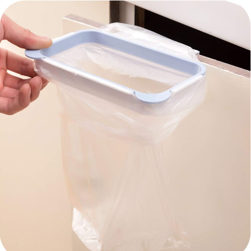 Krueis 2-Pack Hanging Trash Bag Holder - Under Cabinet Door Mount Trash Can Bracket Organizer for Kitchen, Bathroom, RV - Space Saving Blue Storage Solution (Perfect for Small Spaces & Waste Management)