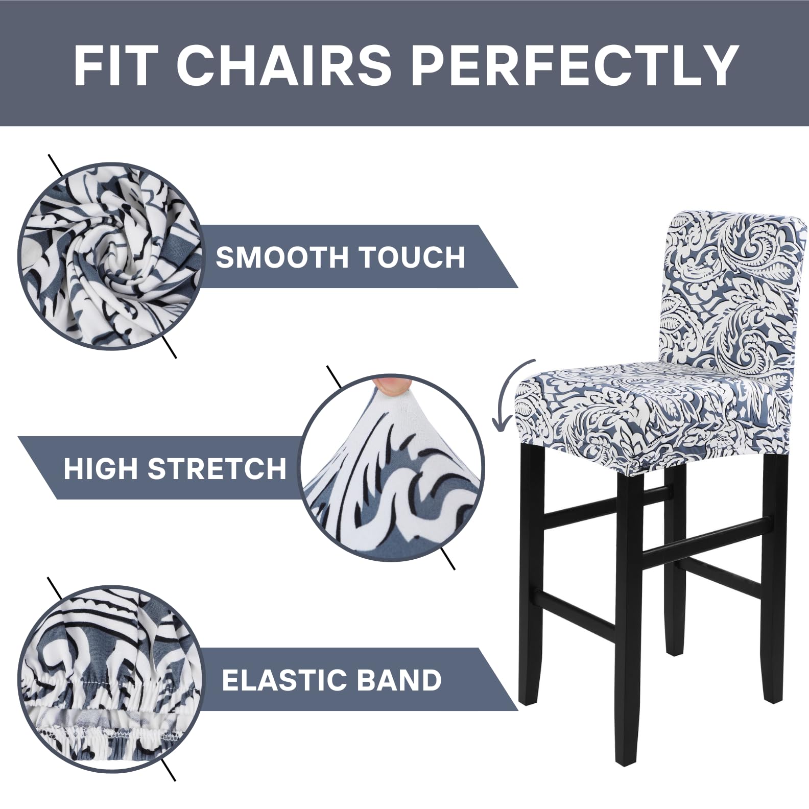 Stretch Washable Bar Stool Covers Set of 4 - Counter Height Kitchen Dining Chair Slipcovers for Home & Cafe - Floral Pattern - Perfect for Kitchen Islands, Breakfast Bars & Restaurant Seating