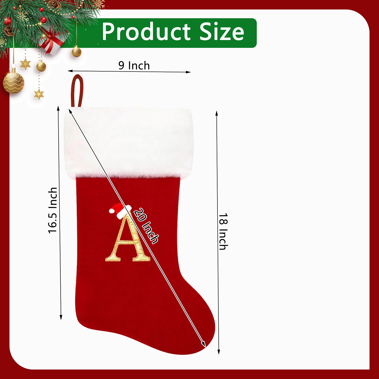 20 Inch Red Velvet Christmas Stockings with White Plush Cuff - Personalized Monogram Embroidery for Holiday Decor - Perfect for Fireplace, Xmas Tree & Family Gift Exchange