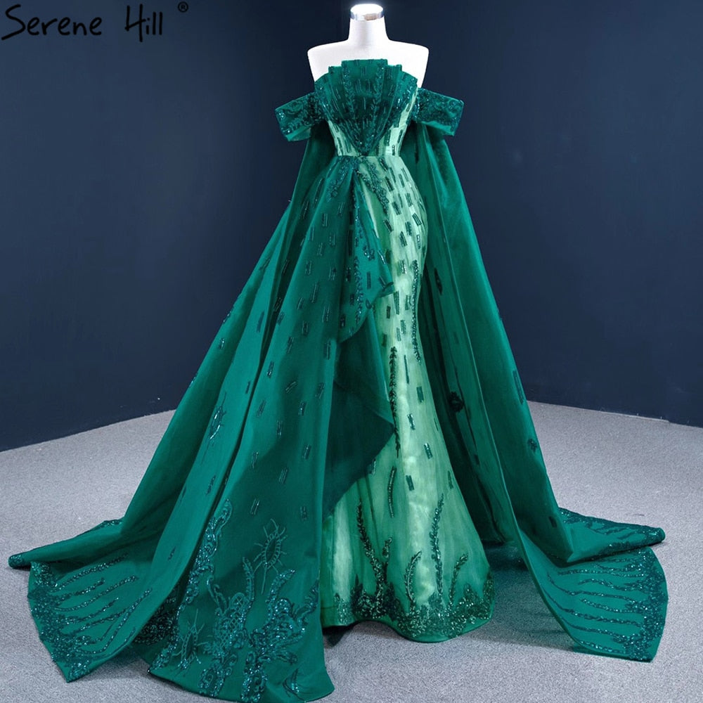 Elegant Satin Mermaid Evening Gowns for Women 2025 - Serene Hill Green with Train, Luxury Party Dresses for Prom, Wedding & Formal Events - HM67231