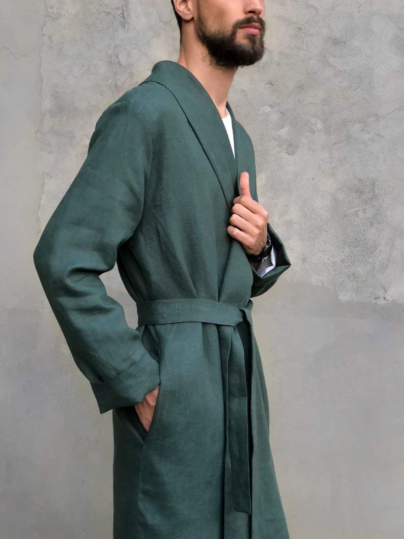 100% Natural Linen Bathrobe for Men | Soft & Breathable Summer Cardigan | Eco-Friendly & Ethical Clothing in Multiple Colors | Perfect for Spa, Beach & Home Relaxation