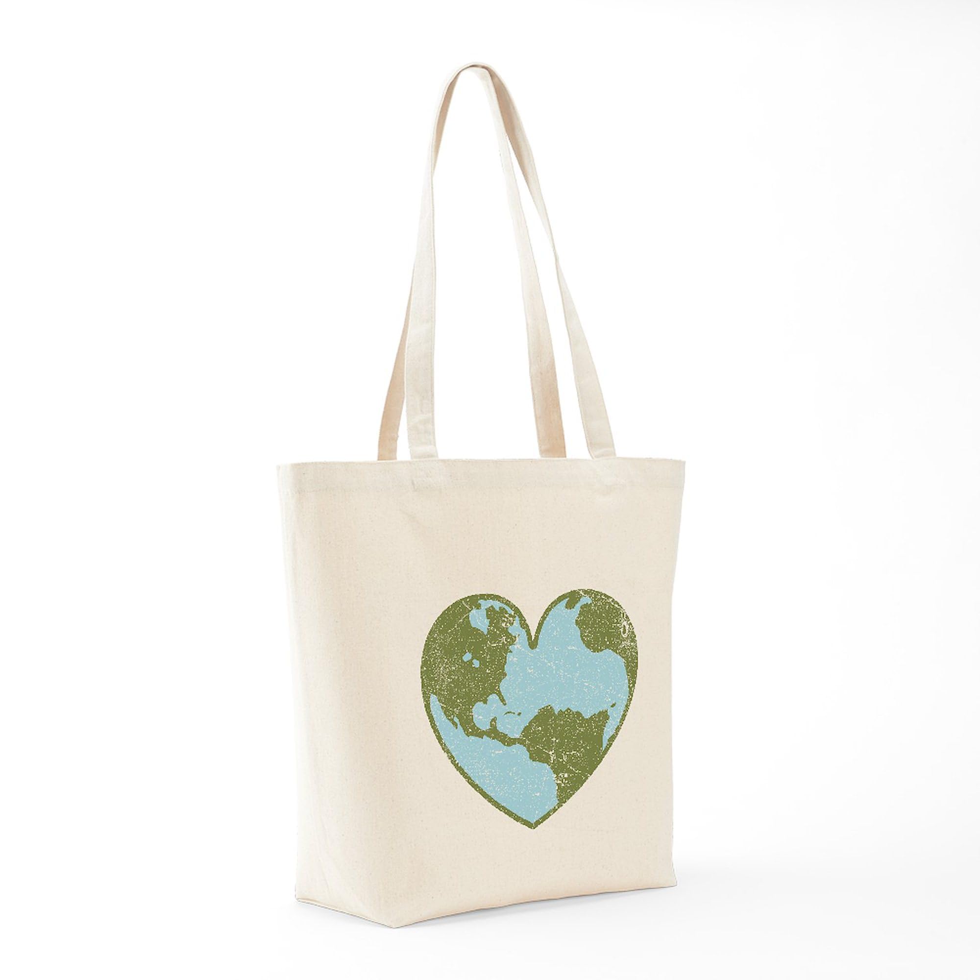 Eco-Friendly Earth Love Tote Bag - Natural Canvas Reusable Shopping Bag for Groceries, Beach & Daily Use | Sustainable Cotton Carryall