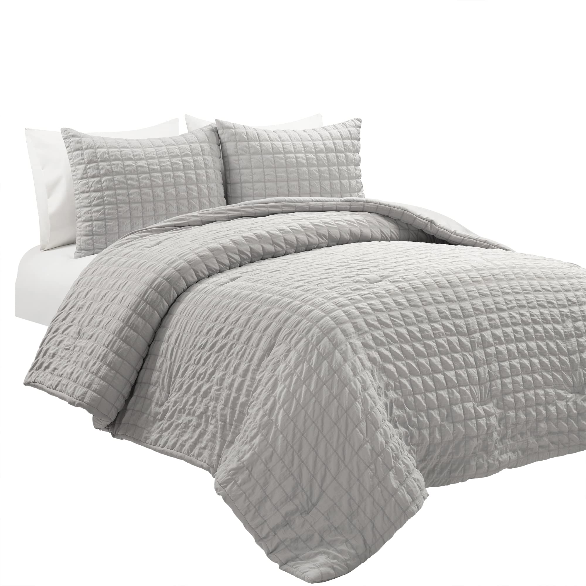 Lush Decor Crinkle Dobby Comforter Set - Full/Queen, Light Gray for Cozy Bedroom