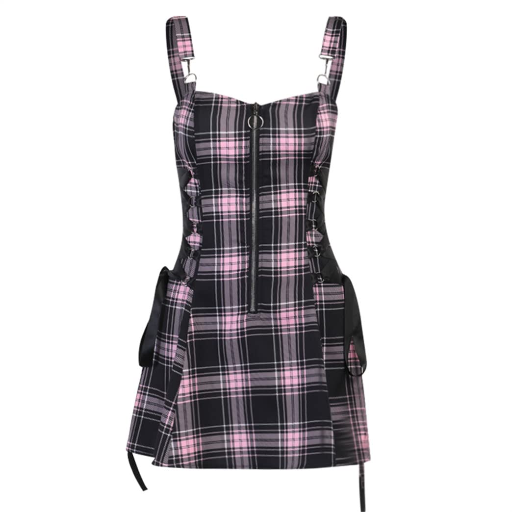 Red Plaid Gothic Vintage Mini Dress for Women | Emo Punk Holiday Outfit | Perfect for Christmas Parties, Concerts & Night Out