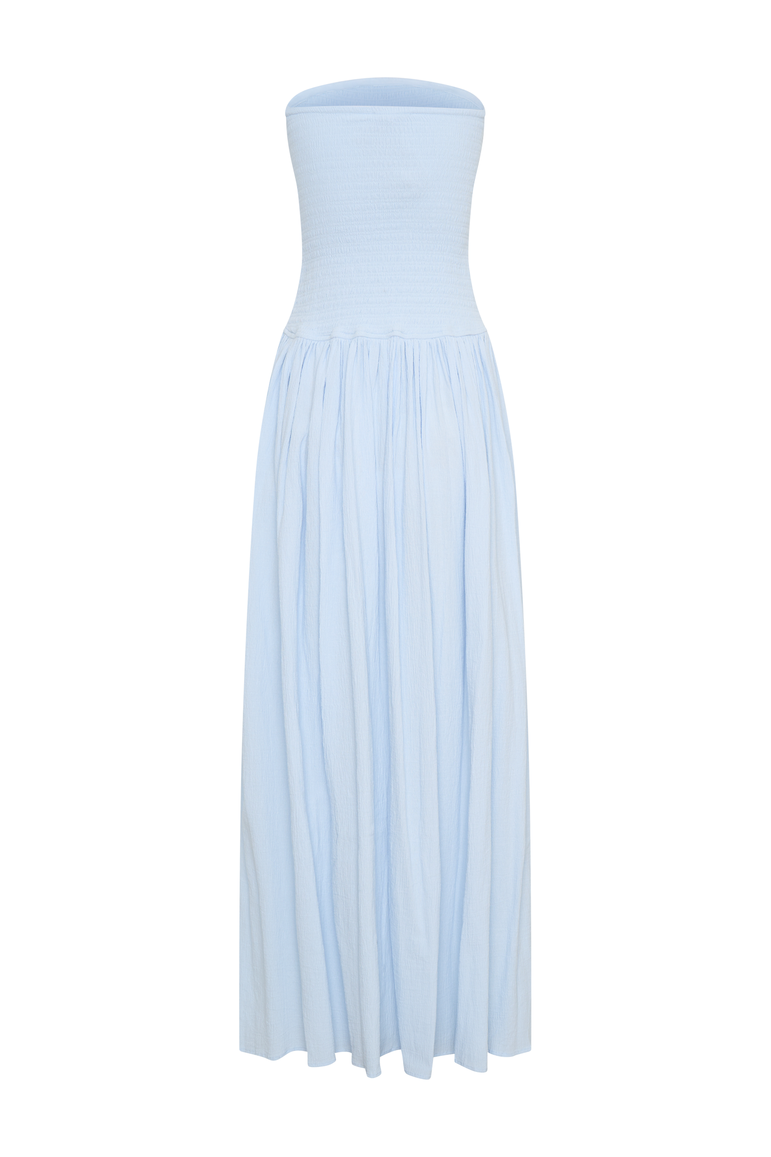 Maureen Cotton Shirring Maxi Dress in Powder Blue | Flowy Summer Dress for Beach, Vacation & Casual Wear