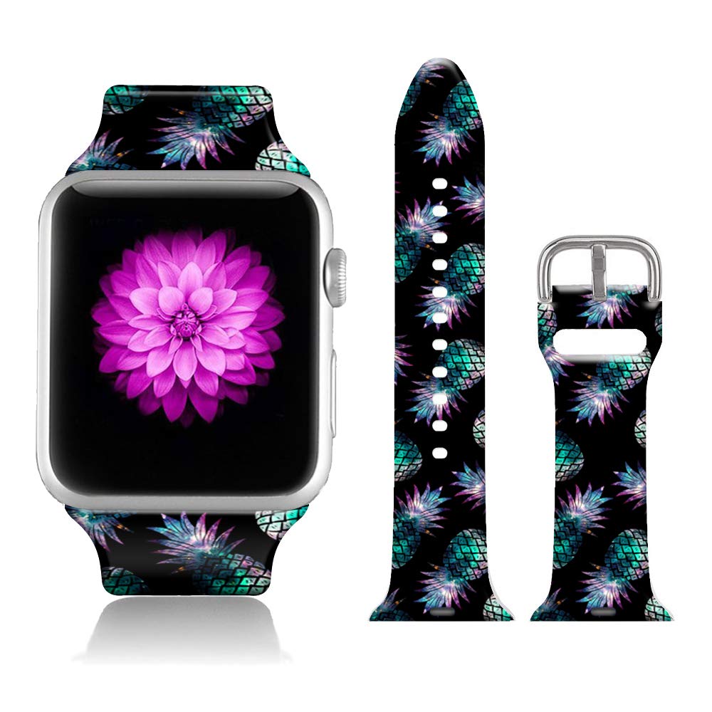 FTFCASE Floral & Starry Pattern Silicone Sport Band for Apple Watch Series 8/7/6/5/4/3/2/1/SE - Soft Replacement Strap Compatible with 38mm 40mm 41mm iWatch - Perfect for Women, Men & Girls - Gym, Running, Workout & Daily Wear