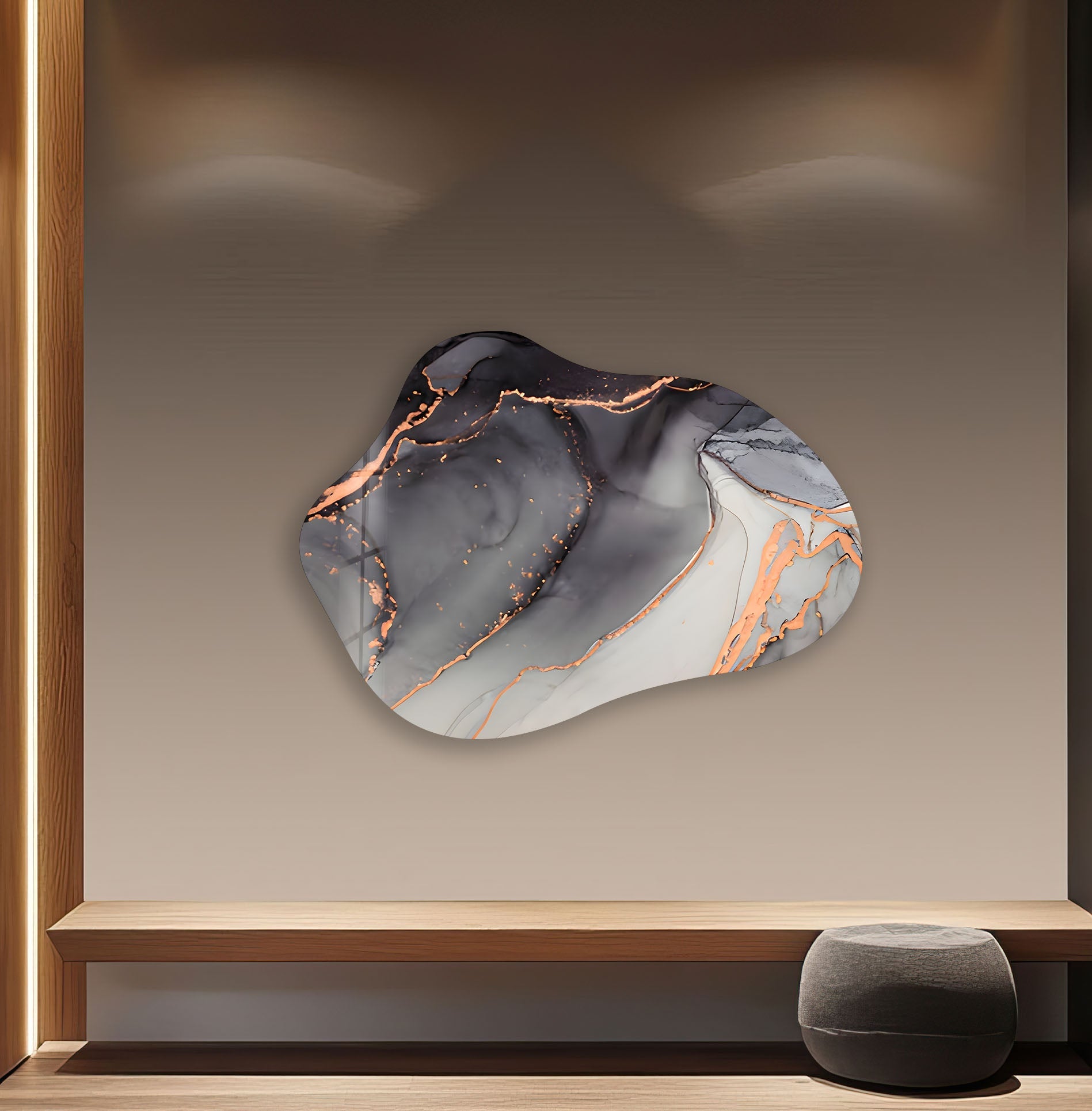 Abstract Gray Watercolor Irregular Glass Wall Art - Modern Handmade Home Decor for Living Room, Bedroom & Office - Unique Artistic Wall Hanging for Contemporary Interior Design