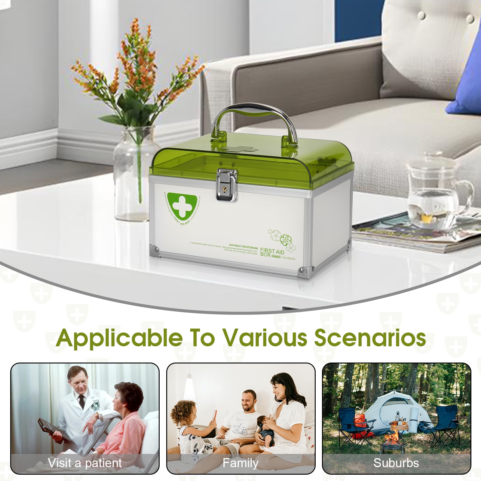 Lockable Medicine Storage Box with Key - 8.5 x 5.8 x 5.5 Inch Secure First Aid Organizer (Green) - Perfect for Home, Travel & Child Safety Medication Storage