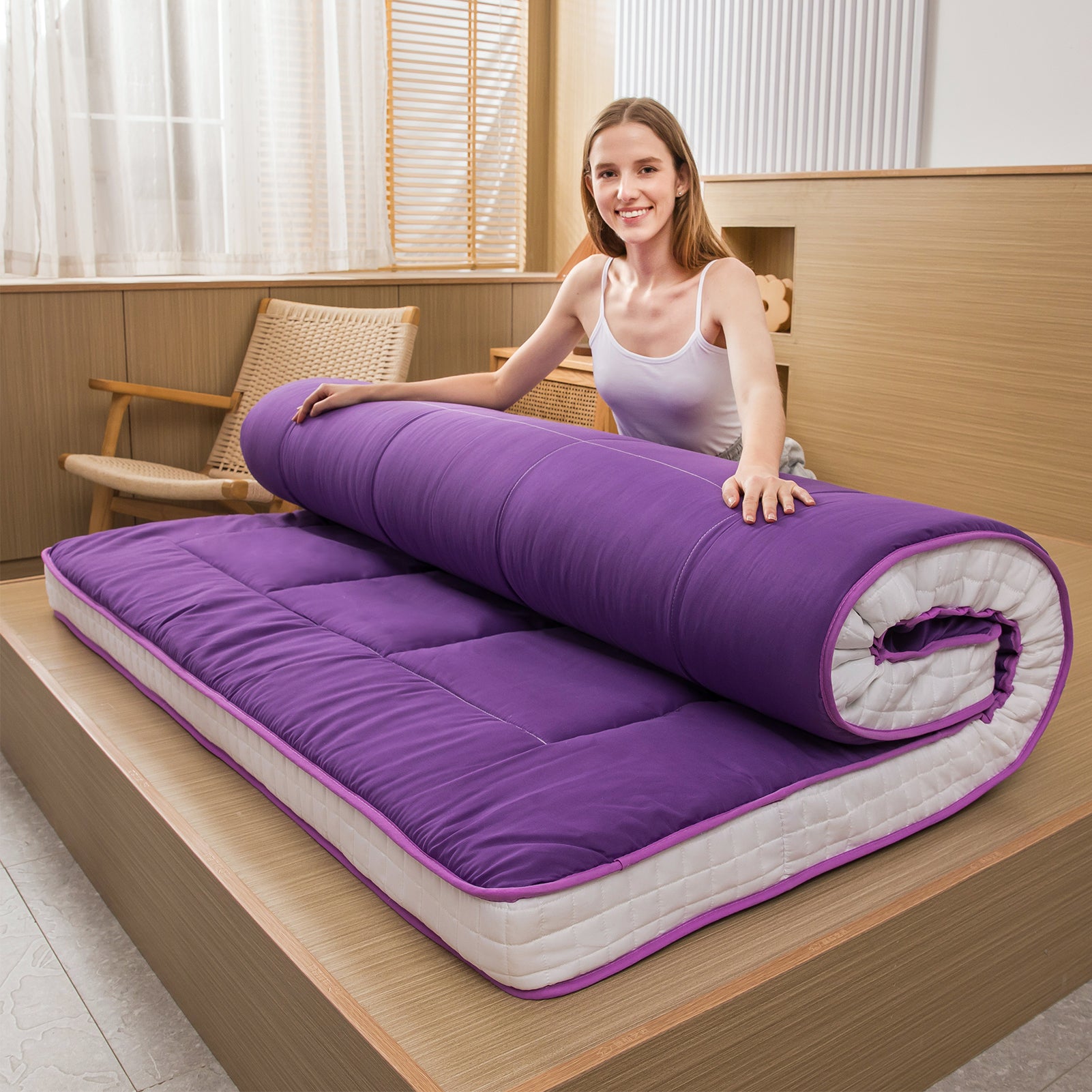 MAXYOYO Extra Thick Purple Japanese Floor Mattress - Foldable Sleeping Pad for Guest Bed, Camping & Home Use | Comfortable Futon Alternative for Small Spaces