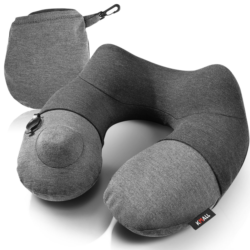 **Inflatable Travel Neck Pillow for Airplane, Car & Office - Best Neck Support Pillow for Sleeping & Relaxation - Ultra Comfortable with Soft Pillow Case (Gray, 11.5x11.2x5.1 Inches) - Perfect for Long Flights, Road Trips & Work Breaks**