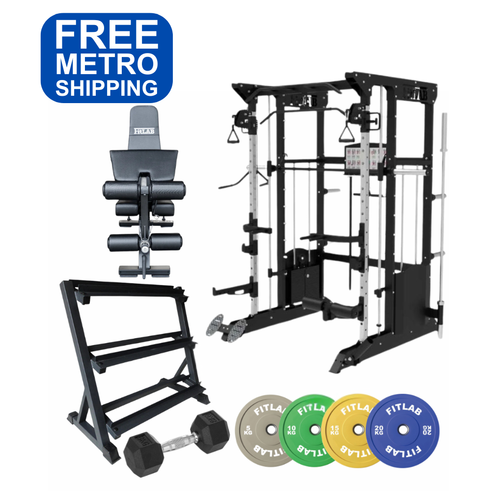 FX200 Home Gym Set with Adjustable Bench, Light Dumbbells & Color Weight Plates - Perfect for Home Workouts, Strength Training & Small Space Fitness