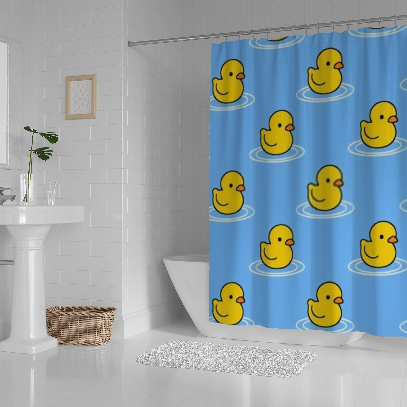 Cute Cartoon Duck Waterproof Shower Curtain Liner - 72x72 Inches Polyester Bathroom Decor with 12 Hooks | Bath & Shower Accessories for Kids & Adults | Perfect for Bathroom, Nursery, and Dorm Decor