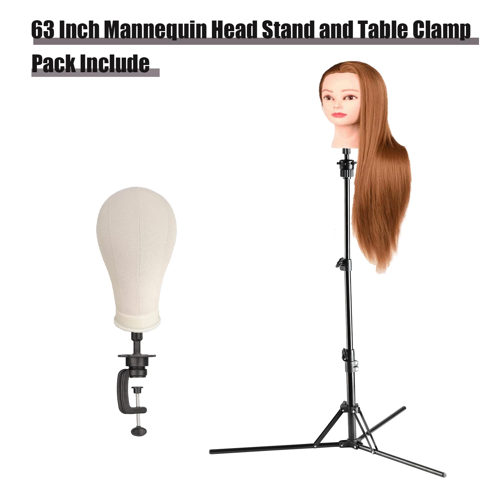 23 Inch Wig Head with Stand - 63 Inch Adjustable Mannequin Tripod & Canvas Head for Wig Making, Styling & Display | Perfect for Salons, Cosmetology Schools & Home Use