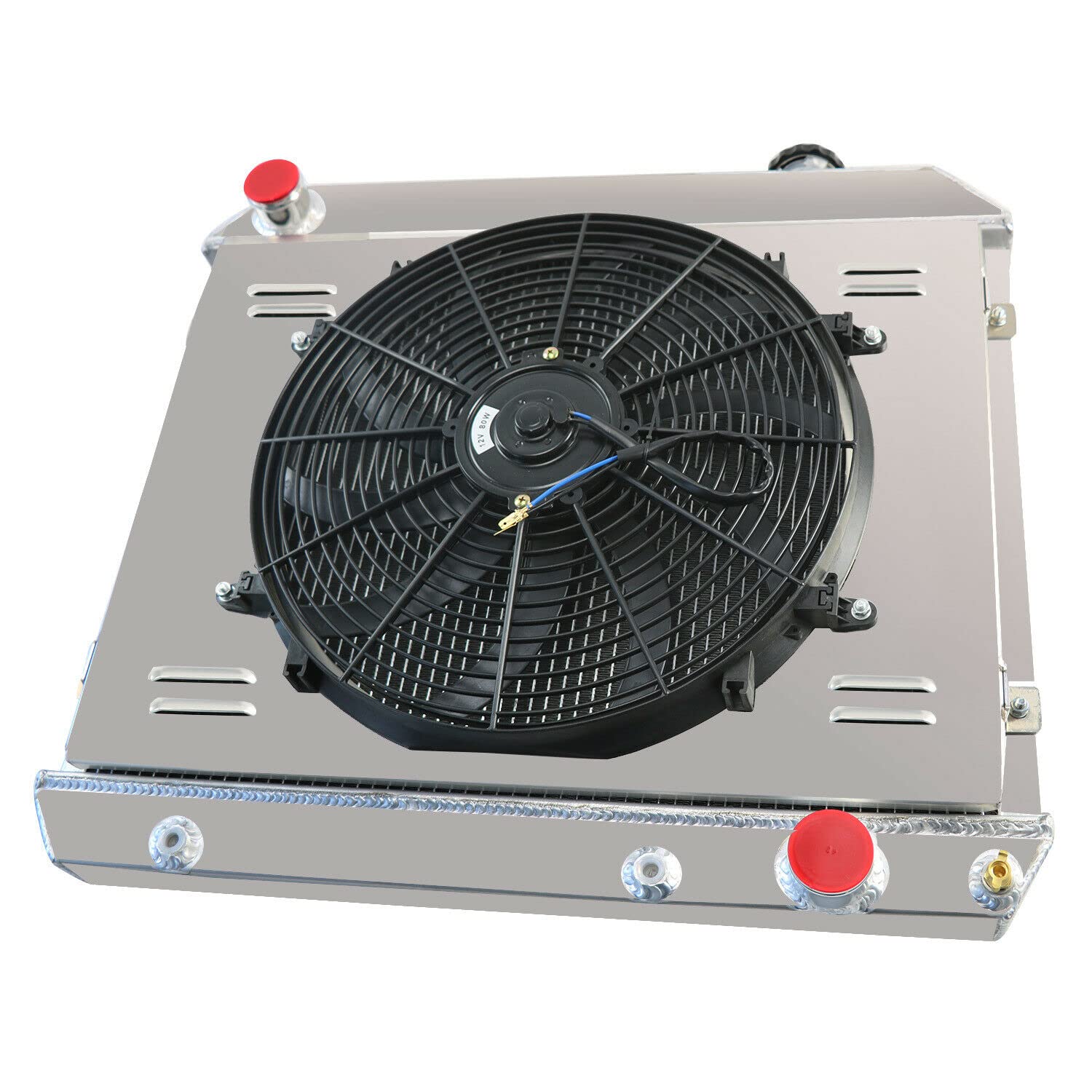 ALLWORKS 4-Row Aluminum Radiator with Shroud, Fan & Relay Kit - Compatible with 1961-1966 Chevy C10 C20 C30 & GM C/K Series Trucks - High Performance Cooling Upgrade for Classic Truck Restoration & Hot Rod Builds