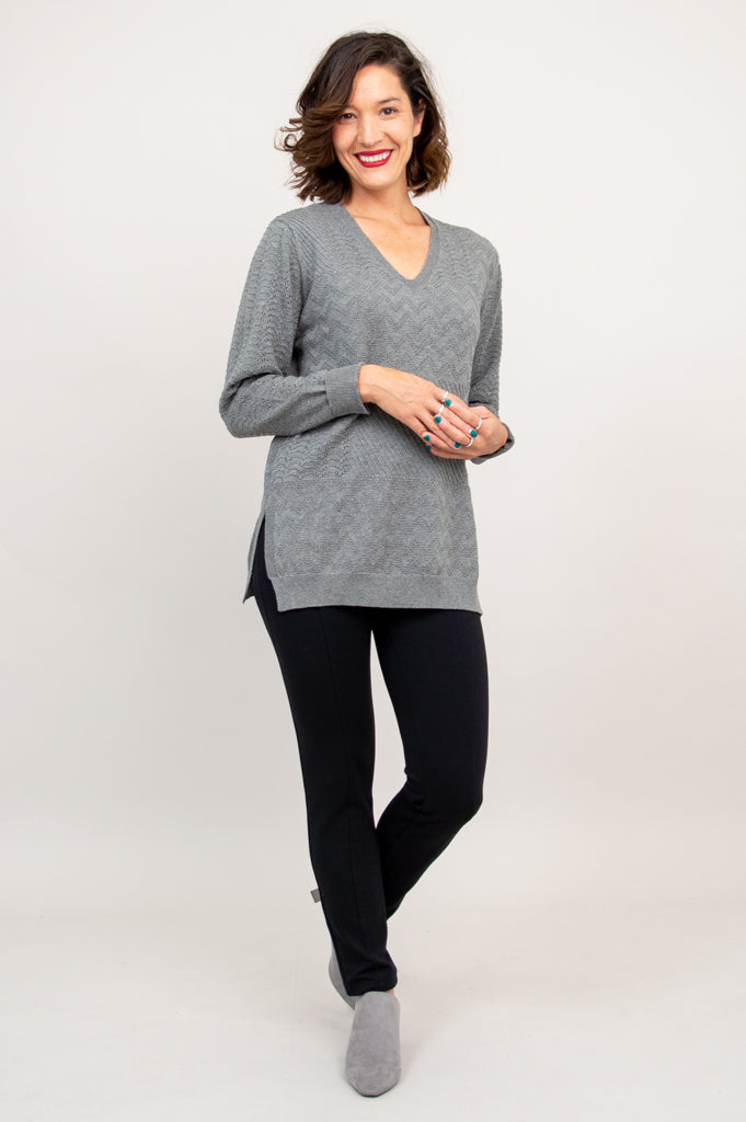 Greta Sweater Women's Cotton Knit Pullover - Soft Grey Casual Sweater for Fall & Winter - Perfect for Office, Dating and Weekend Outfits