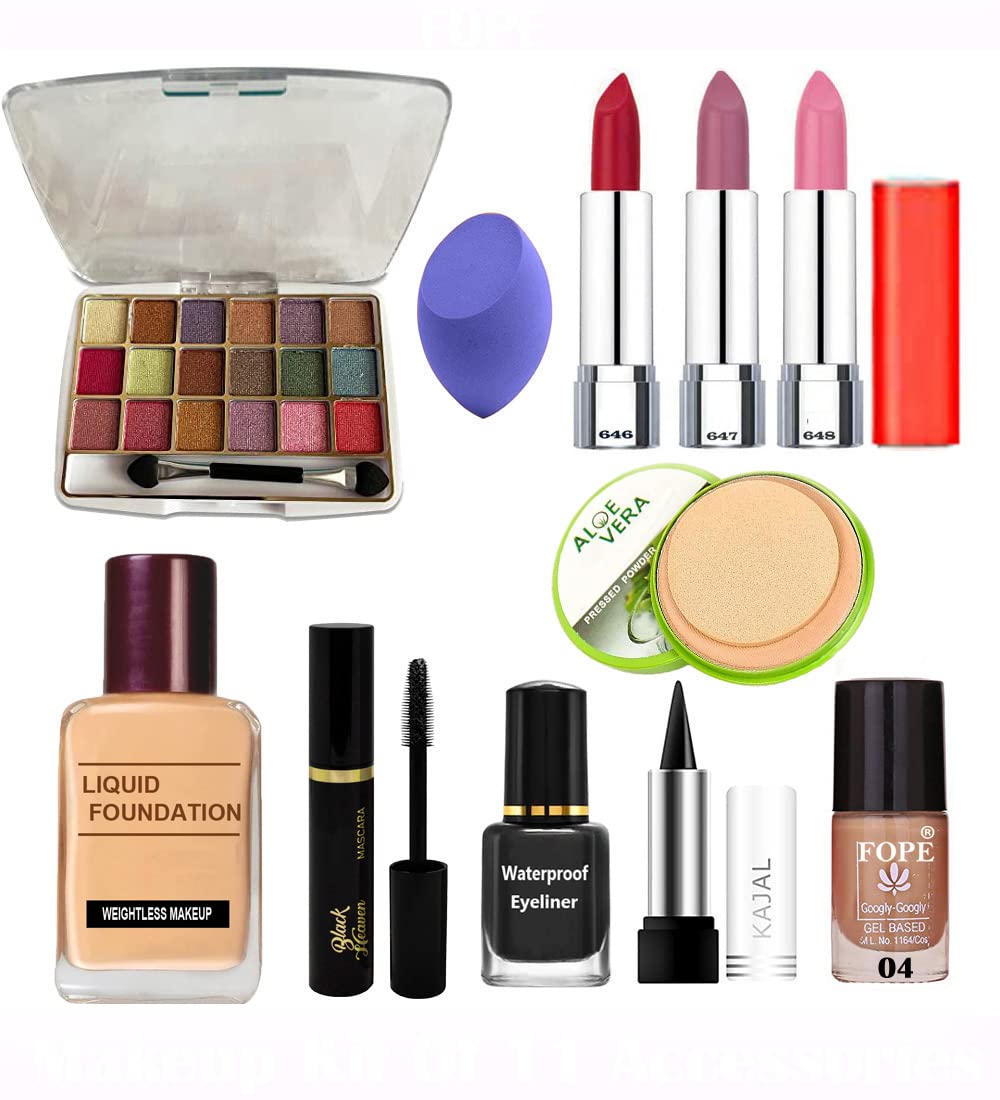 Fope Complete Travel Makeup Kit for Women & Girls - 12 Piece Cosmetic Set with Mirror & Brushes (S19K04A2013) | Perfect for Vacation, Business Trips & On-the-Go Touch Ups