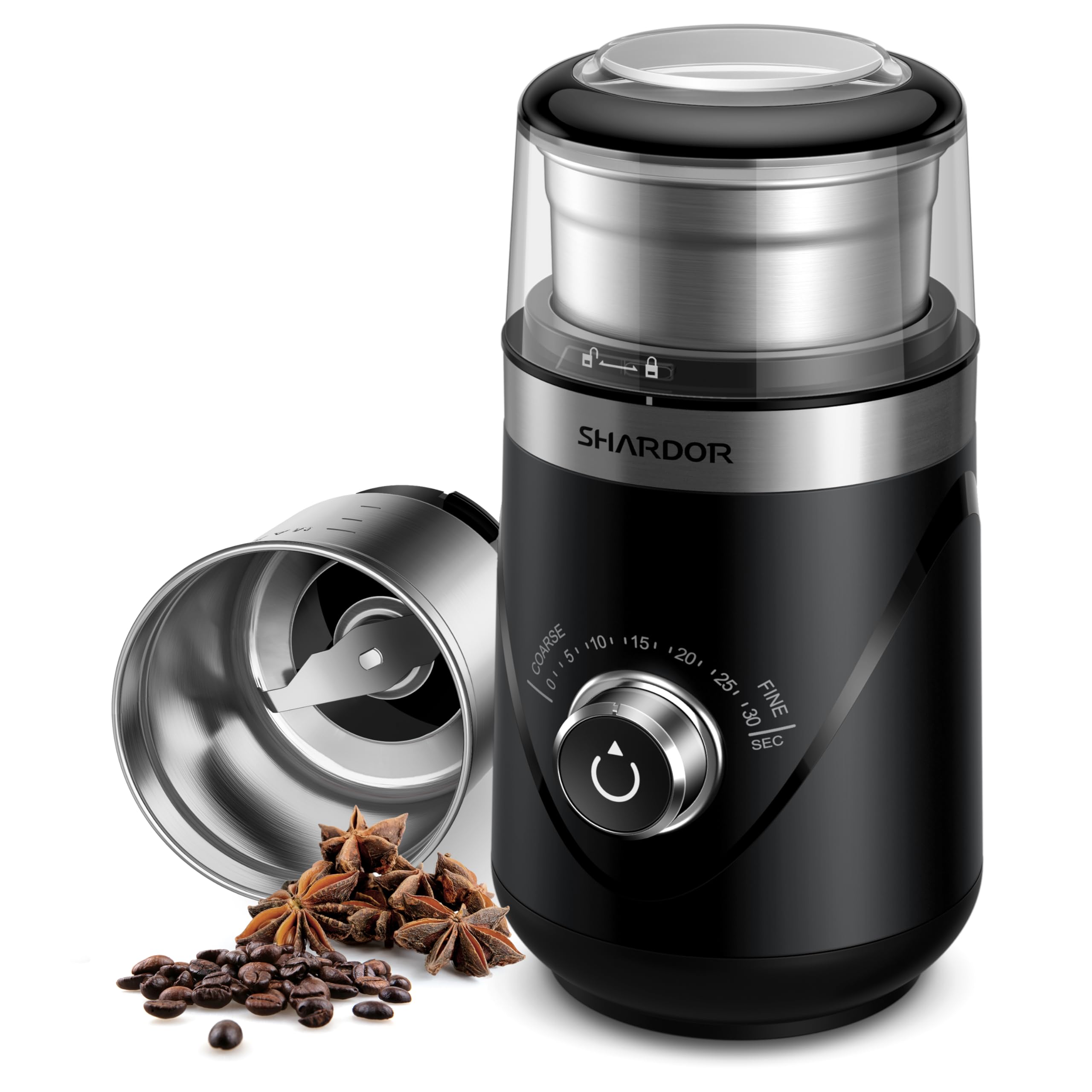 SHARDOR Upgraded Electric Coffee Grinder - Adjustable for Espresso, Herb & Spice Grinding with Removable Stainless Steel Bowl - Perfect for Home Kitchen & Coffee Shop Use (Black, 2.0)