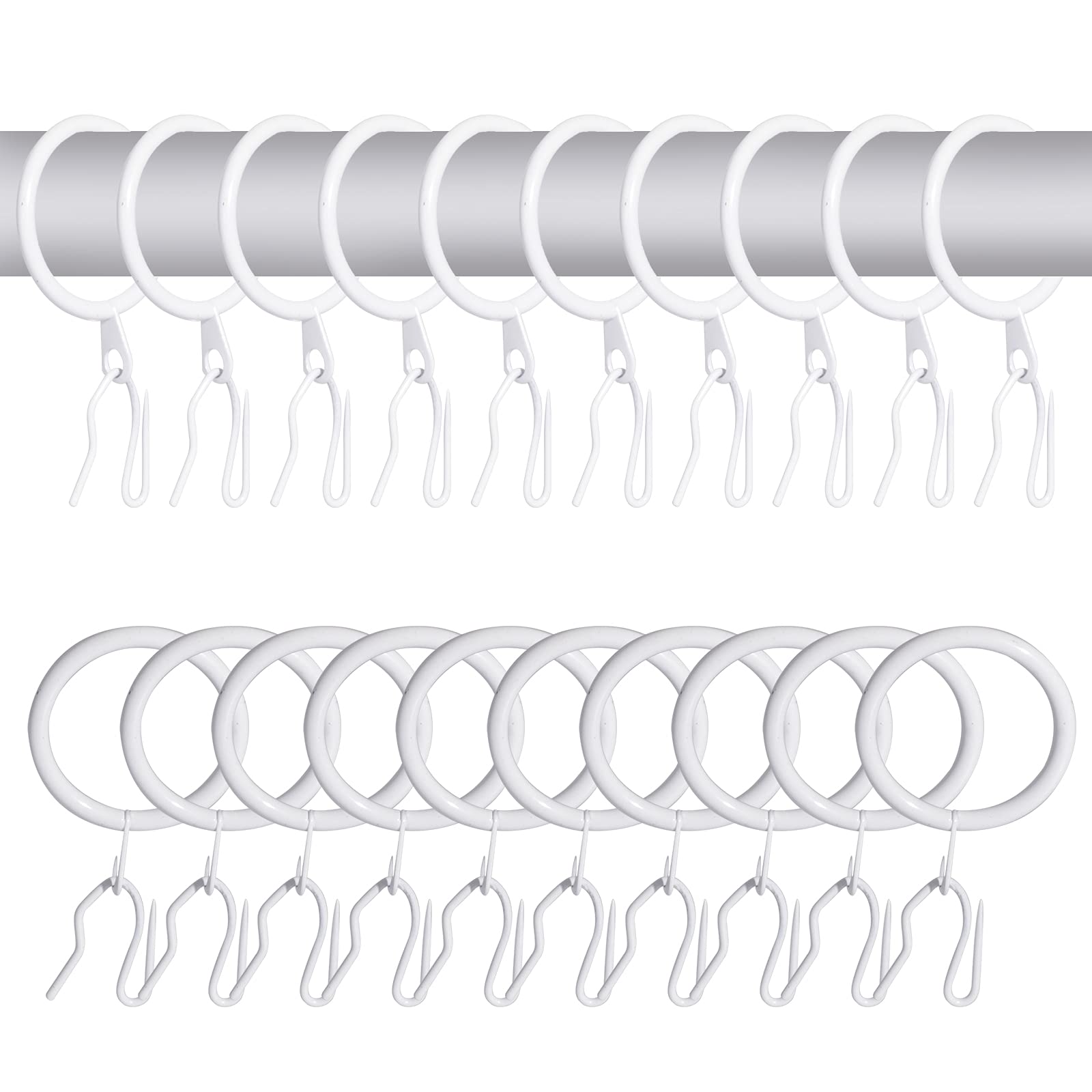 60 Pcs Metal Drapery Rings & Curtain Hooks - 30mm White Curtain Hanging Rings for Rods | Perfect for Living Room, Bedroom & Window Decor