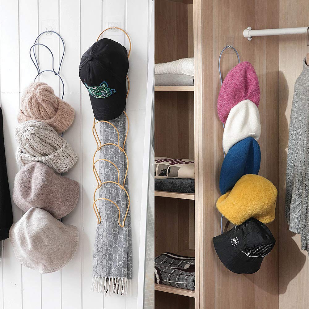 15-Piece Hanging Hat Organizer & Cap Rack - Wall Mounted Baseball Cap Holder for Closet, Door, Kitchen, Bathroom - Perfect for Storing Hats, Scarves, Bags (Black, Blue, Yellow) - Ideal for Home, Dorm, Office Organization & Space Saving