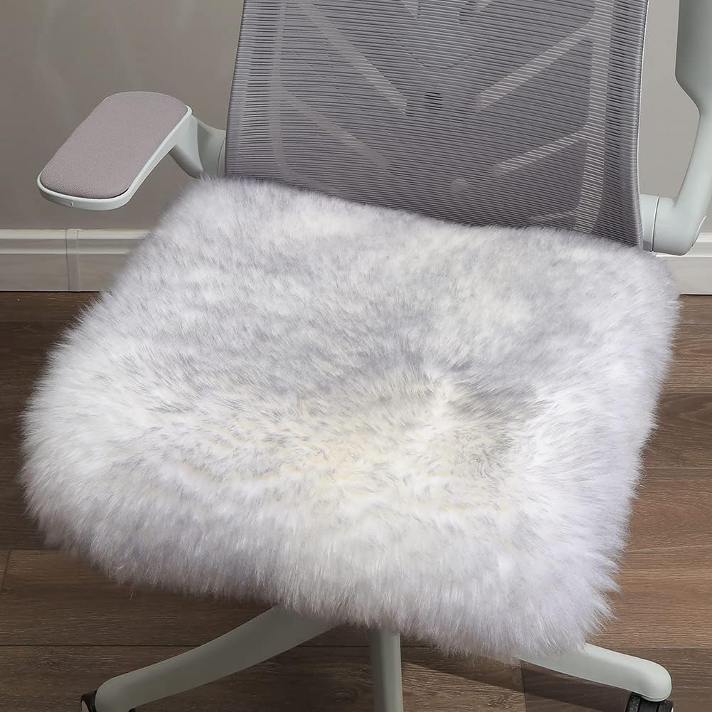 Premium Genuine Sheepskin Chair Cushion - 18x18 Inch Non-Slip Square Seat Pad with Natural Wool Cover for Home, Office & Restaurant - Soft & Luxurious Grey Fur Carpet (Pack of 1) - Perfect for Ergonomic Support, Cozy Reading Nooks & Stylish Interior Decor