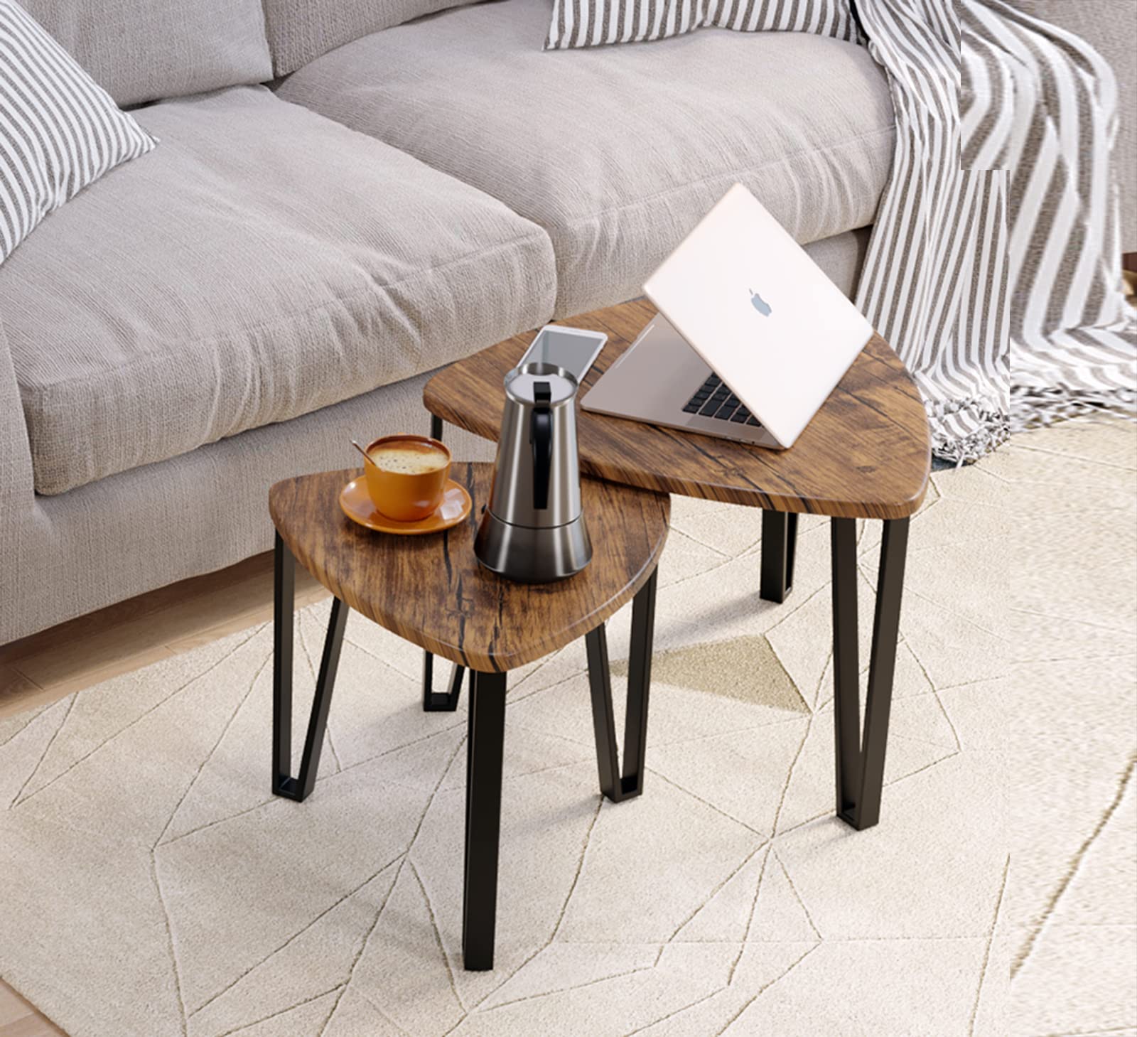 Vintage Rustic Brown Nesting Coffee Tables Set of 3 - Modern End Tables & Nightstands for Living Room, Bedroom & Home Office - Space Saving Side Tables for Small Spaces
