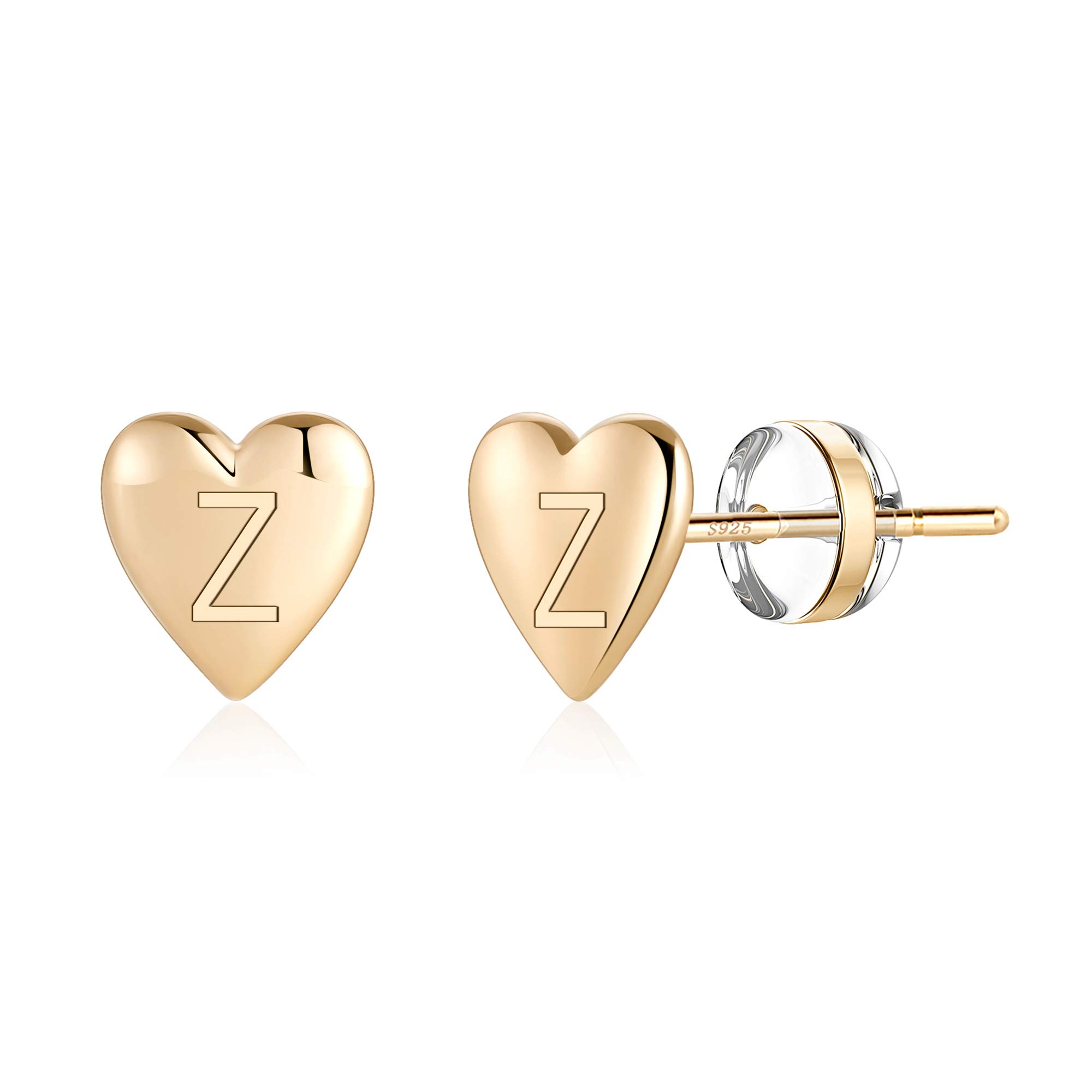 Heart Initial Stud Earrings for Women & Girls - 14K Gold Plated S925 Sterling Silver Hypoallergenic Dainty Letter Earrings | Sensitive Skin Friendly | Perfect Gift for Birthday, Valentine's Day & Everyday Wear