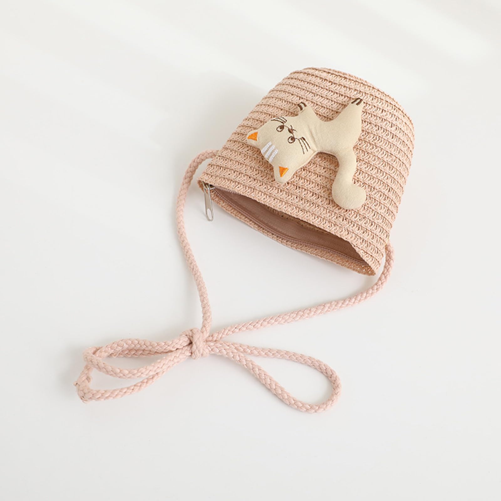 Sanqidu Toddler Girls Summer Straw Hat and Mini Purse Set - Baby Sun Protection Beach Hat with Adjustable Chin Strap - Perfect for Outdoor Play, Beach Vacations & Photoshoots