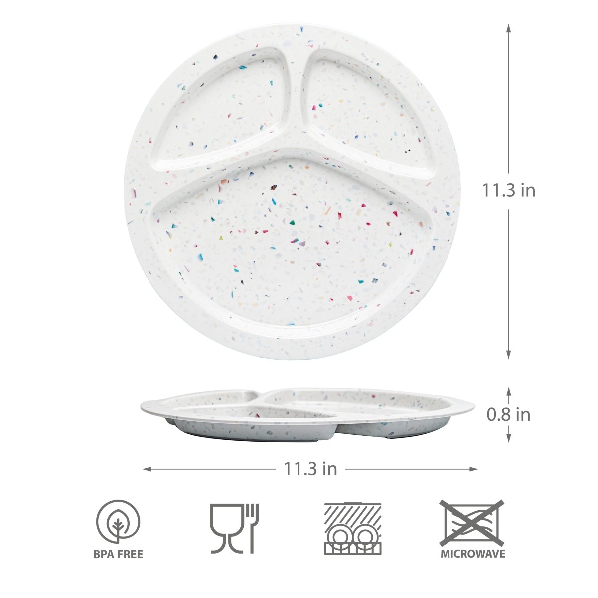 2PC Confetti Divided BBQ Plate - White | Durable Melamine Serving Plates for Outdoor Picnics, BBQs, and Parties