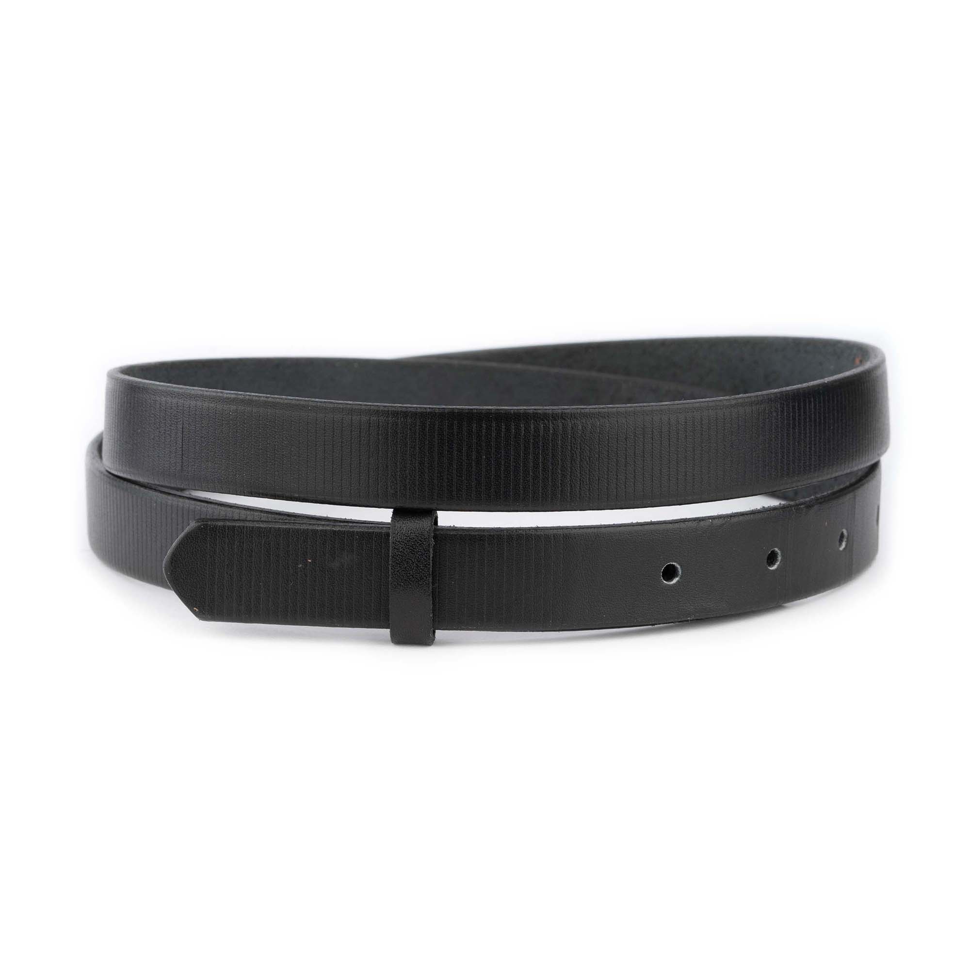 3/4 Inch Black Leather Belt Strap for Cartier Buckle - Classic Striped Embossed Design | Perfect for Men's & Women's Fashion, Business Attire & Casual Wear