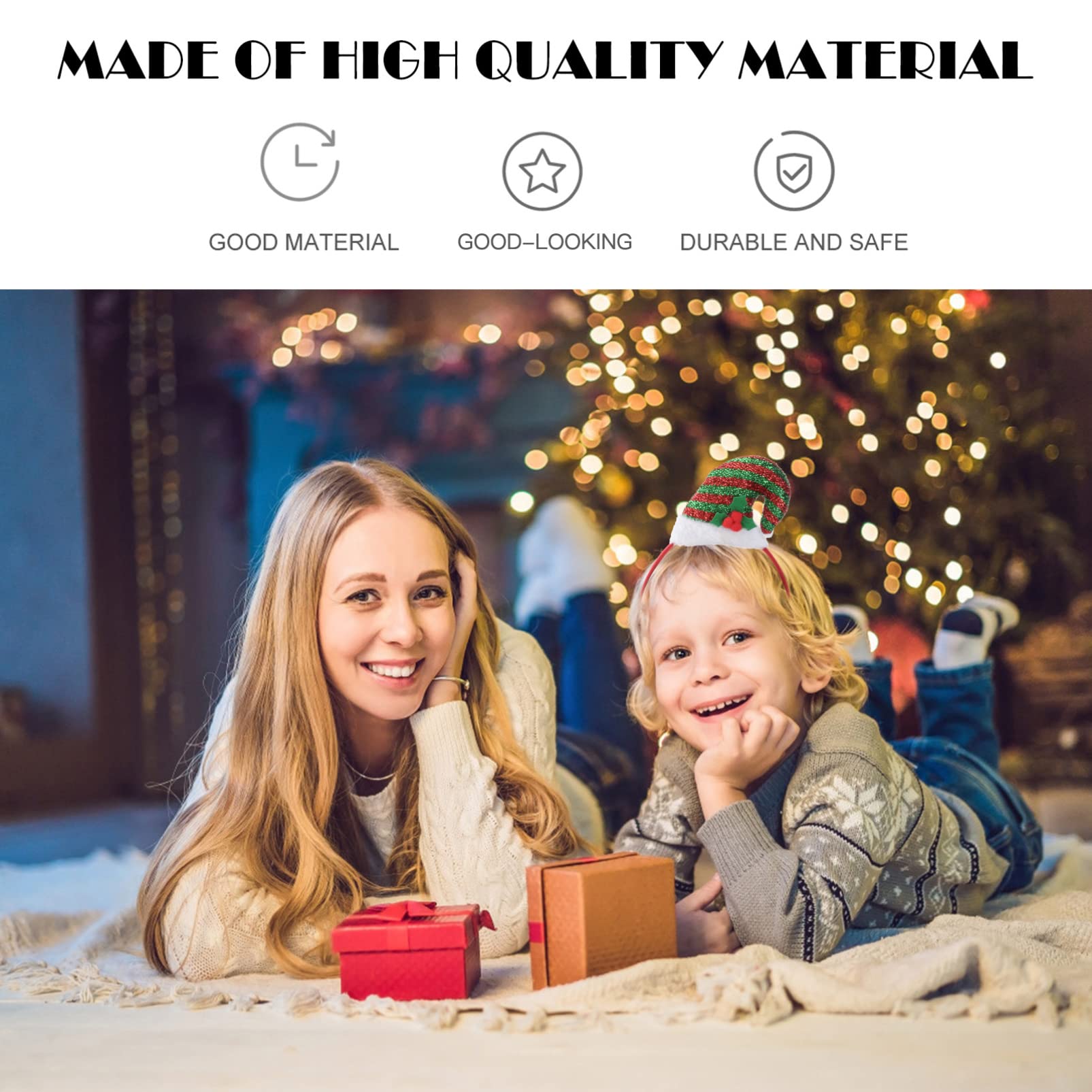 Beaupretty 2 Pack Christmas Hair Bands - Glitter Sequin Plush Santa Hat & Elf Hair Hoop Headbands for Women Girls - Xmas Party Holiday Favors New Year Accessories - Perfect for Christmas Photos, Office Parties & Family Gatherings
