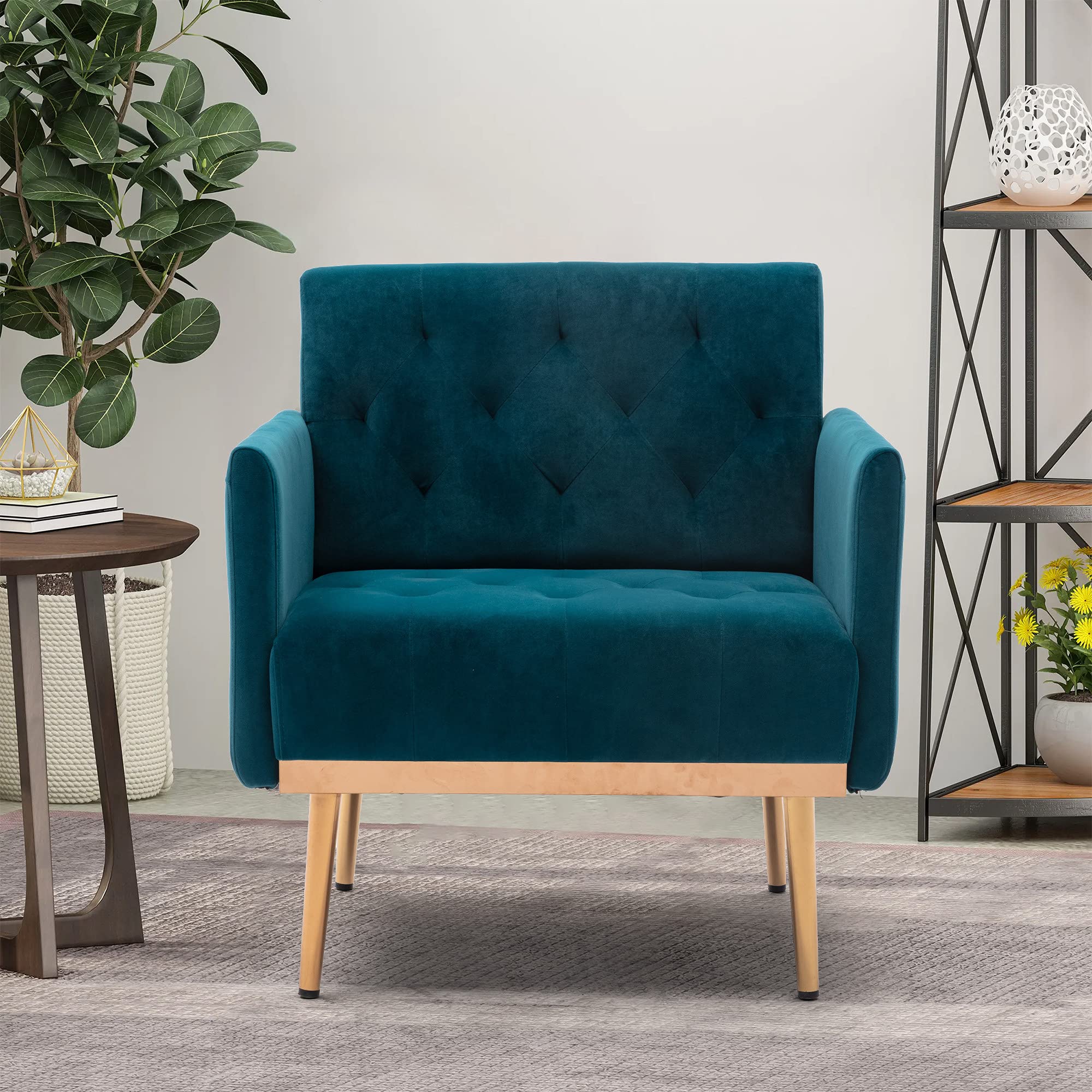 Luxury Velvet Accent Chair - Modern Tufted Upholstered Armchair for Living Room, Bedroom & Lounge - Comfy Single Sofa Chair with Wide Throne Design - Perfect for Reading, Relaxing & Home Decor (Teal Blue)