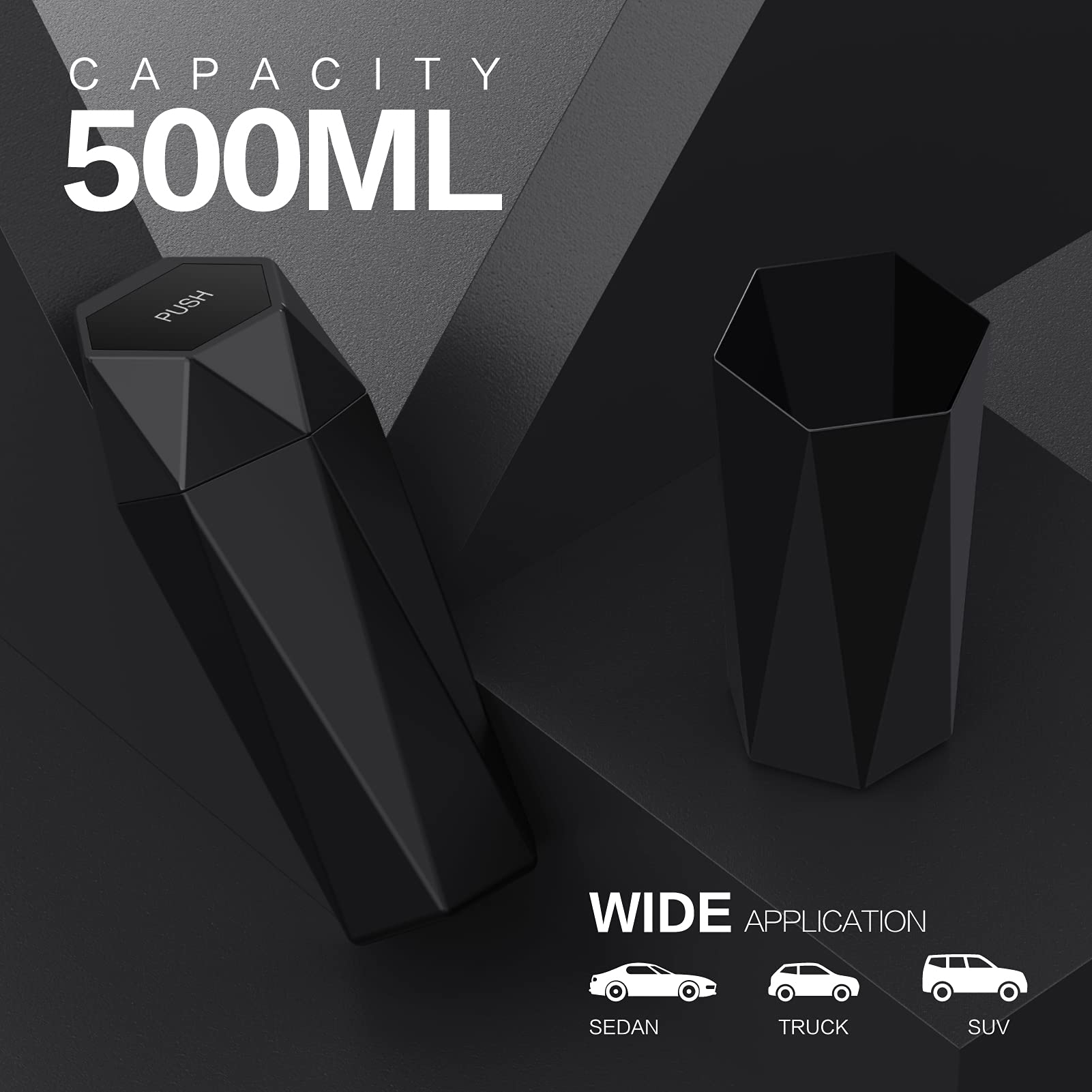 Diamond Design Car Trash Can with Lid - Portable Vehicle Auto Garbage Bin for Car, Home & Office - Leakproof Mini Trash Can for Automotive, Kitchen, Bedroom (1 Pack, Black) | Perfect for Road Trips, Commuting & Office Organization