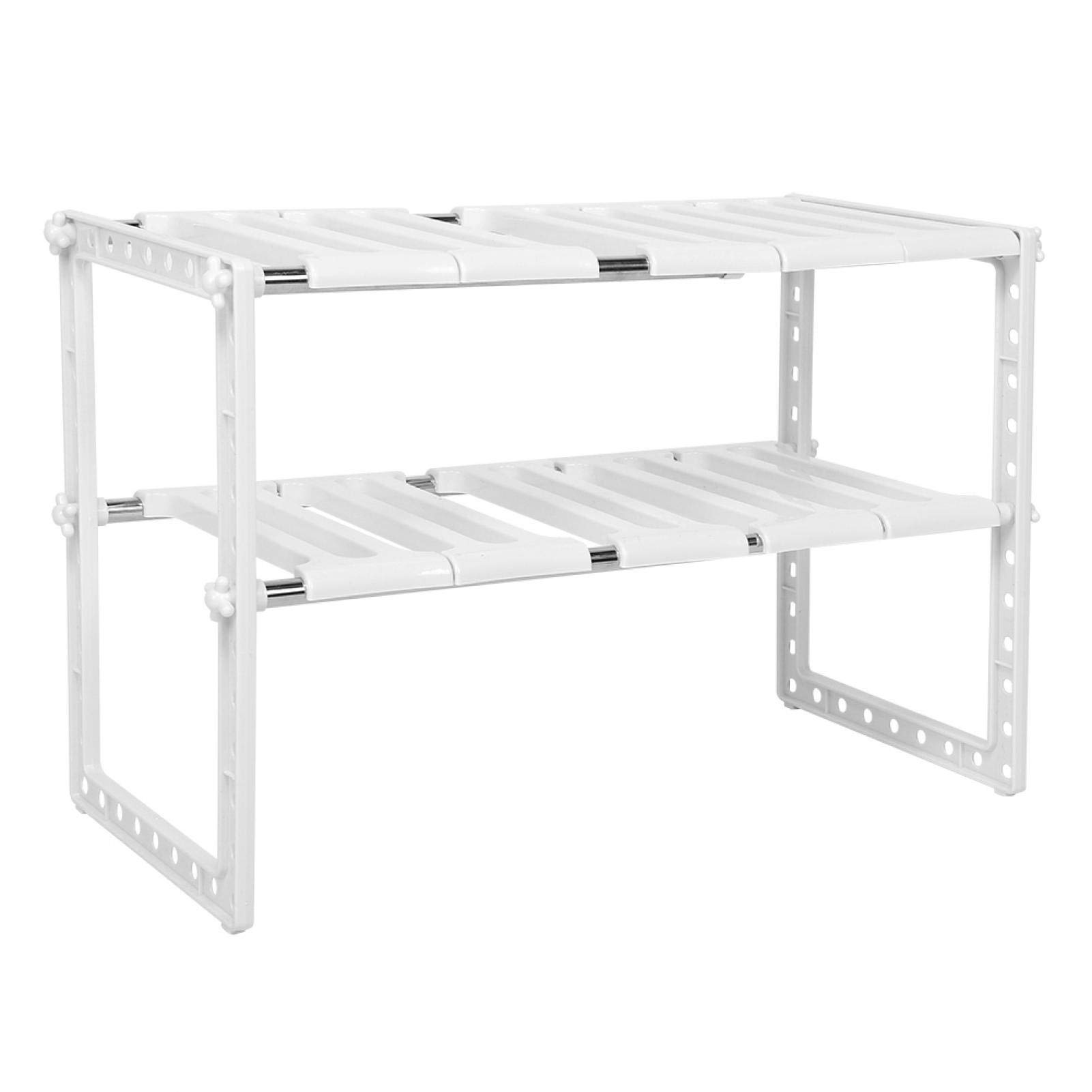 2-Tier Adjustable Under Sink Organizer - High Strength Kitchen Storage Rack for Bathroom & Garden | Space-Saving Cabinet Shelf for Countertop Organization & Home Storage Solutions