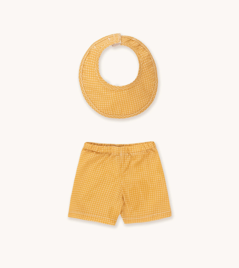 GOMMU Mustard Vichy Bib and Bottoms Set - Baby Boy & Girl Outfit for Newborn Photoshoot, Christening, and Special Occasions