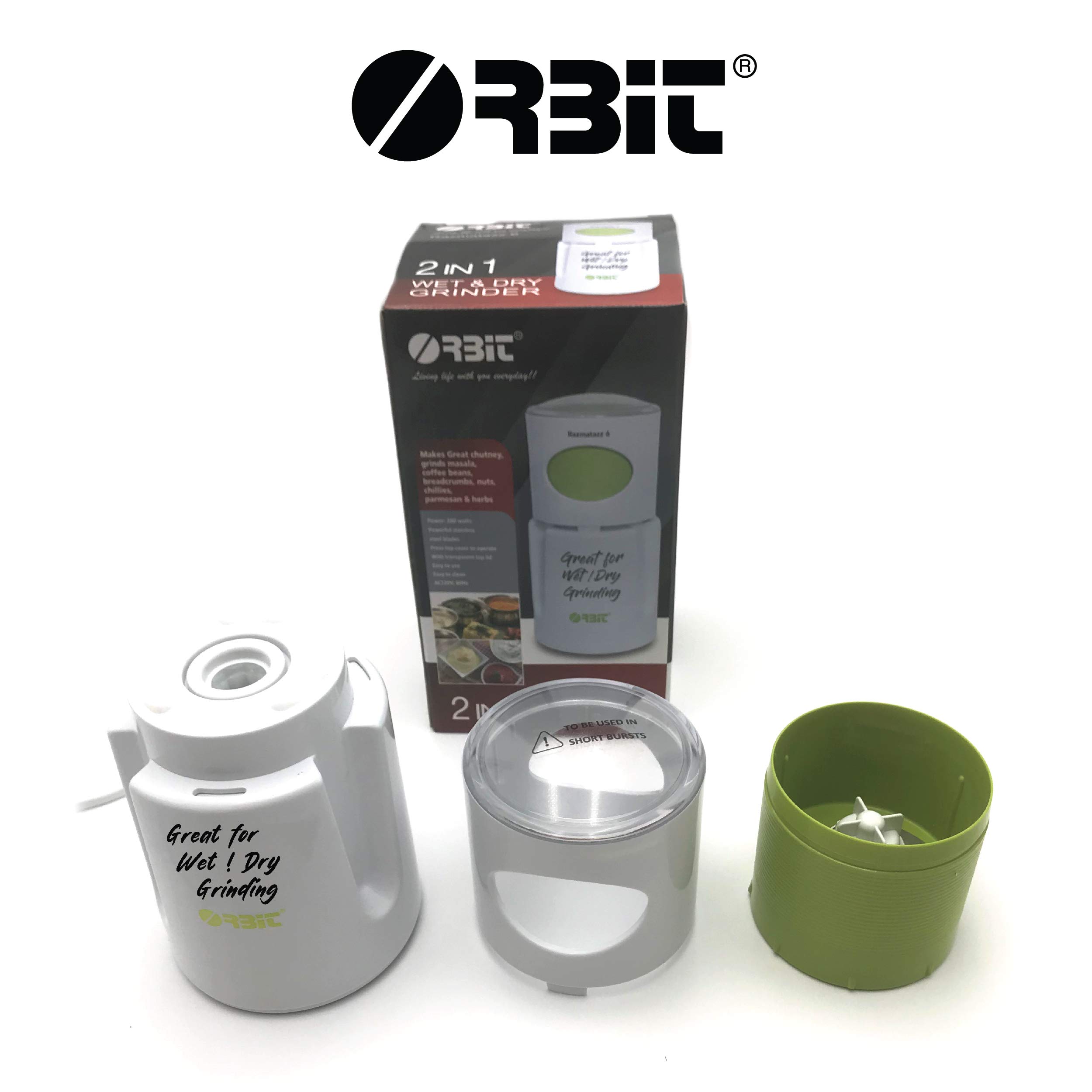 Orbit 2-in-1 Wet & Dry Coffee Grinder, Spice Grinder, and Chutney Maker - White | Perfect for Fresh Coffee Beans, Spices, and Homemade Chutneys | Ideal for Kitchen, Coffee Shops, and Indian Cooking