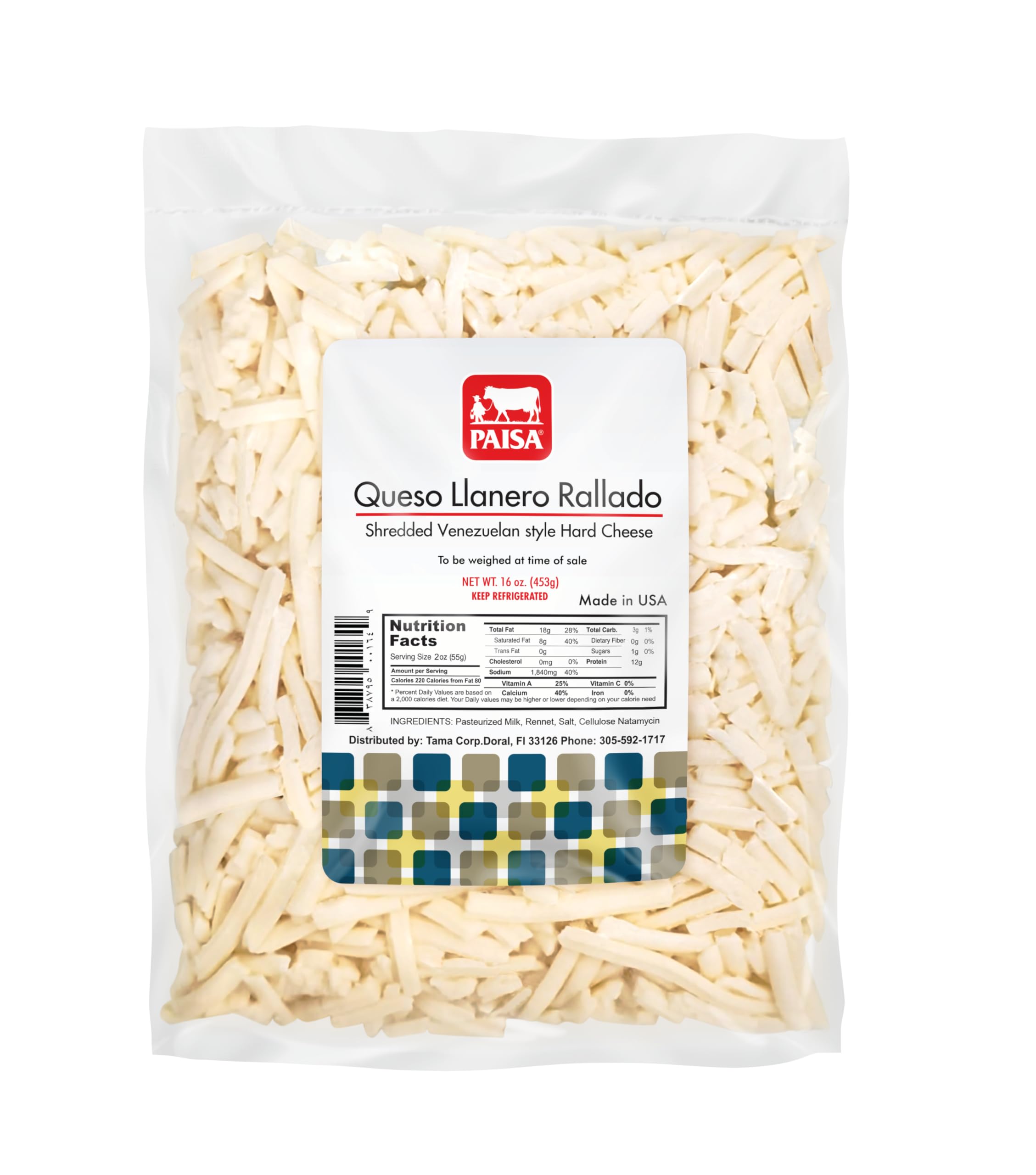 Shredded Venezuelan Style Hard Cheese - Queso Llanero Rallado - 4 Pack (4 lb Total) - Perfect for Arepas, Empanadas & Latin American Cuisine