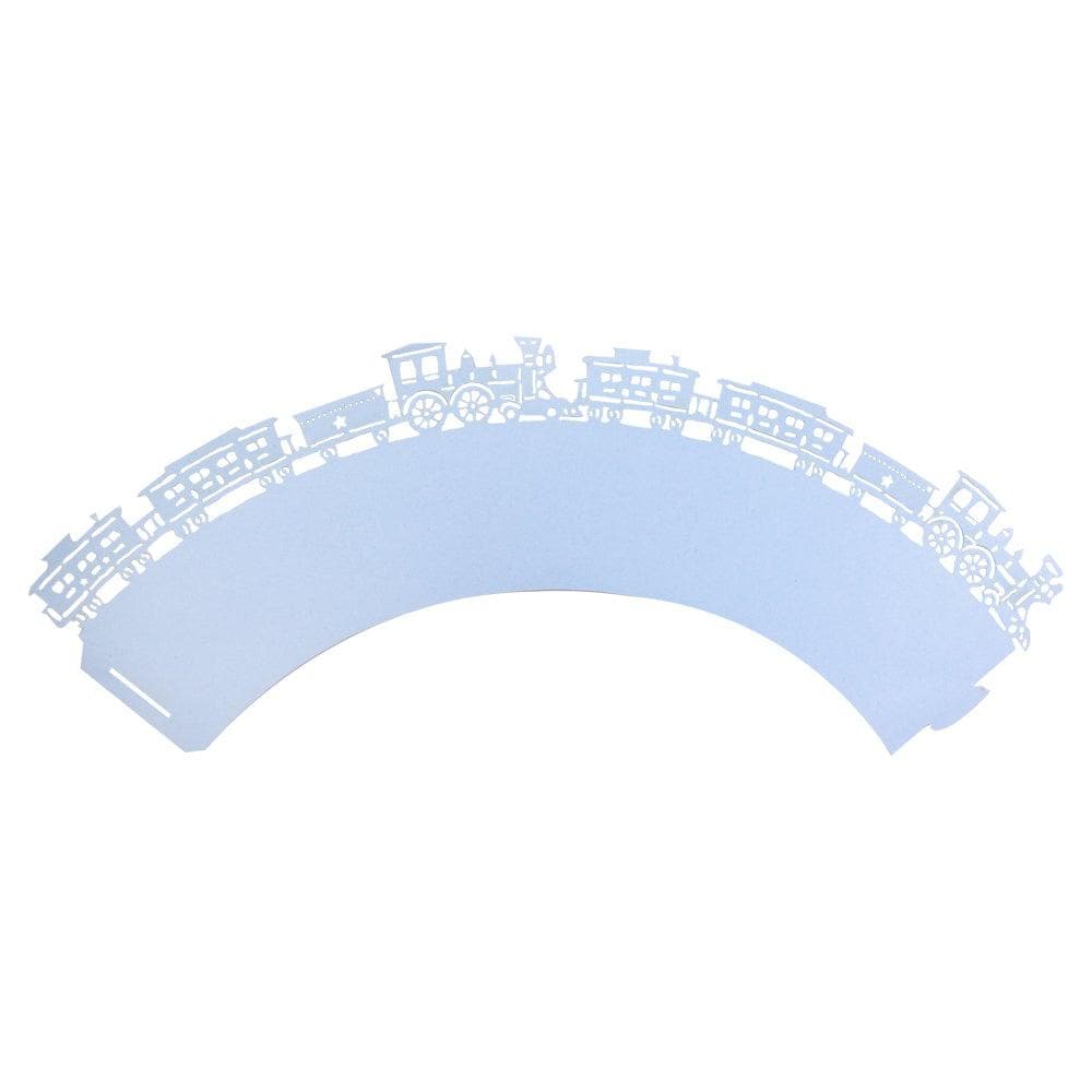 Baby Blue Train Themed Cupcake Wrappers & Liners - 25 Piece Set for Birthday Parties, Baby Showers & Train-Themed Events
