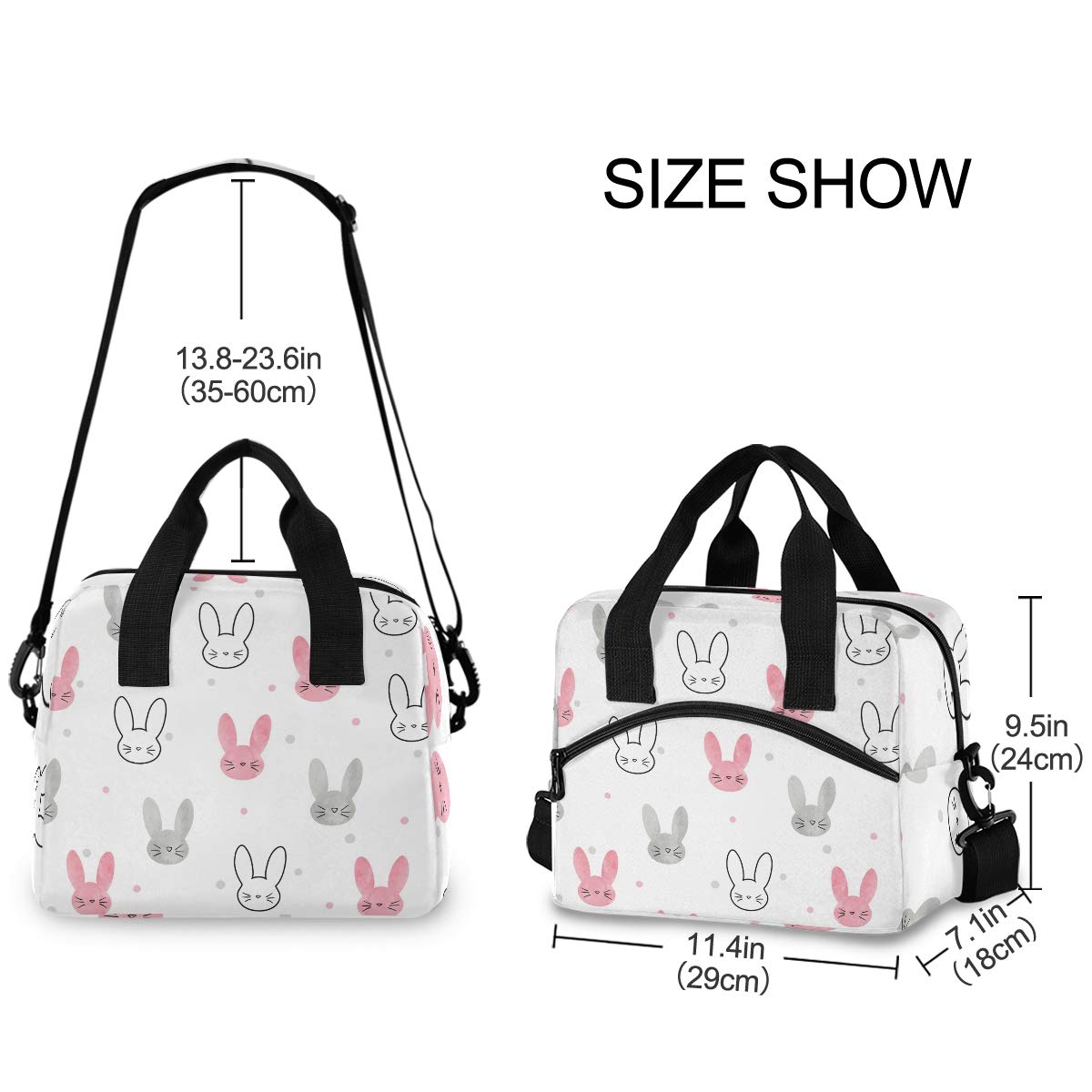 ALAZA Leakproof Insulated Lunch Bag for Women - Cute Rabbit Bunny Design, Crossbody Shoulder Strap Lunch Box Purse & Cooler Bag - Perfect for Nurses, Teachers, Office Workers & School Use
