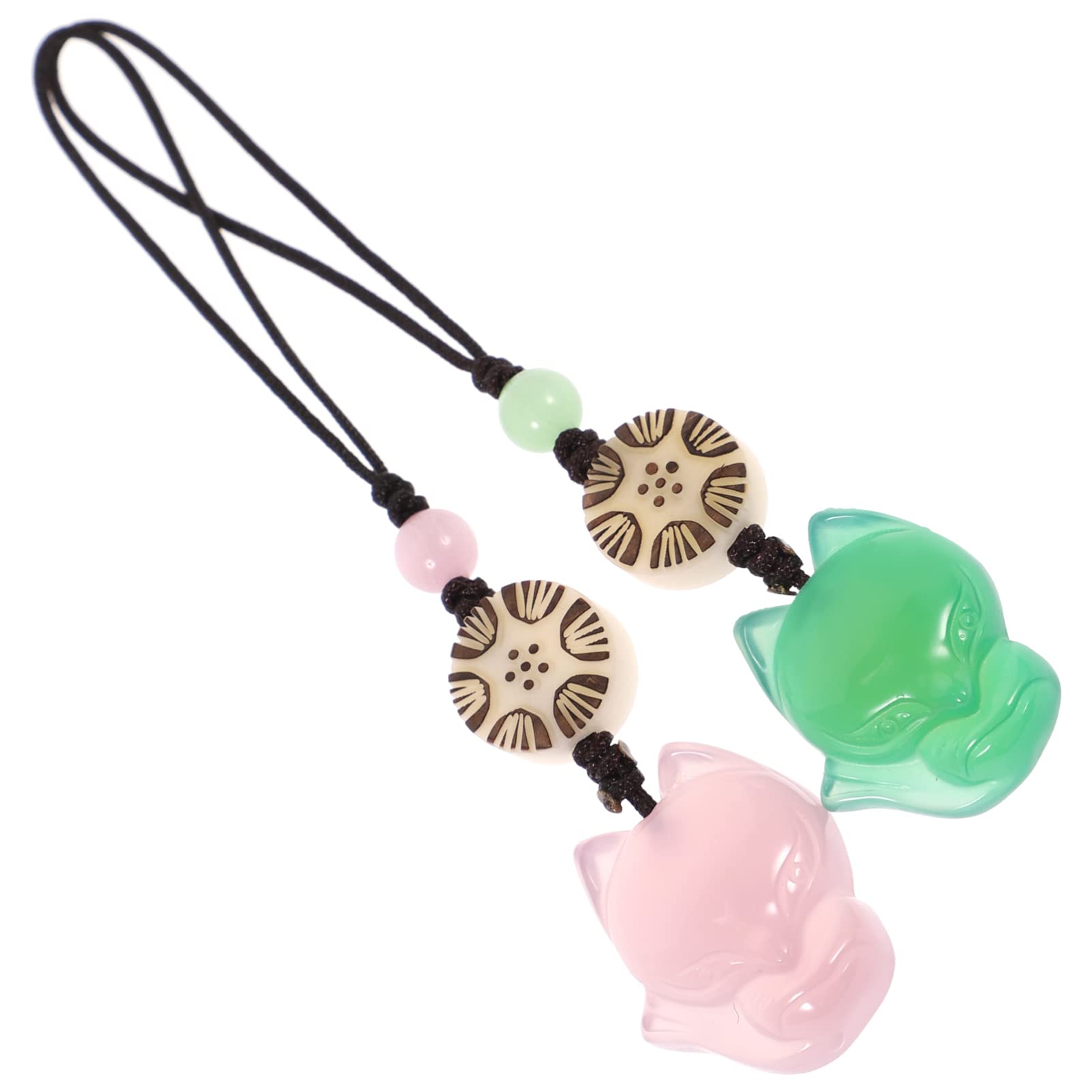 Little Fox Phone Strap Pendant - Agate Jade Phone Charm & Keychain Accessory (2PCS, Green & Pink) | Cute Gift for Friends, Phone Bag Decoration | Perfect for Daily Use, Travel & Fashion Accessories