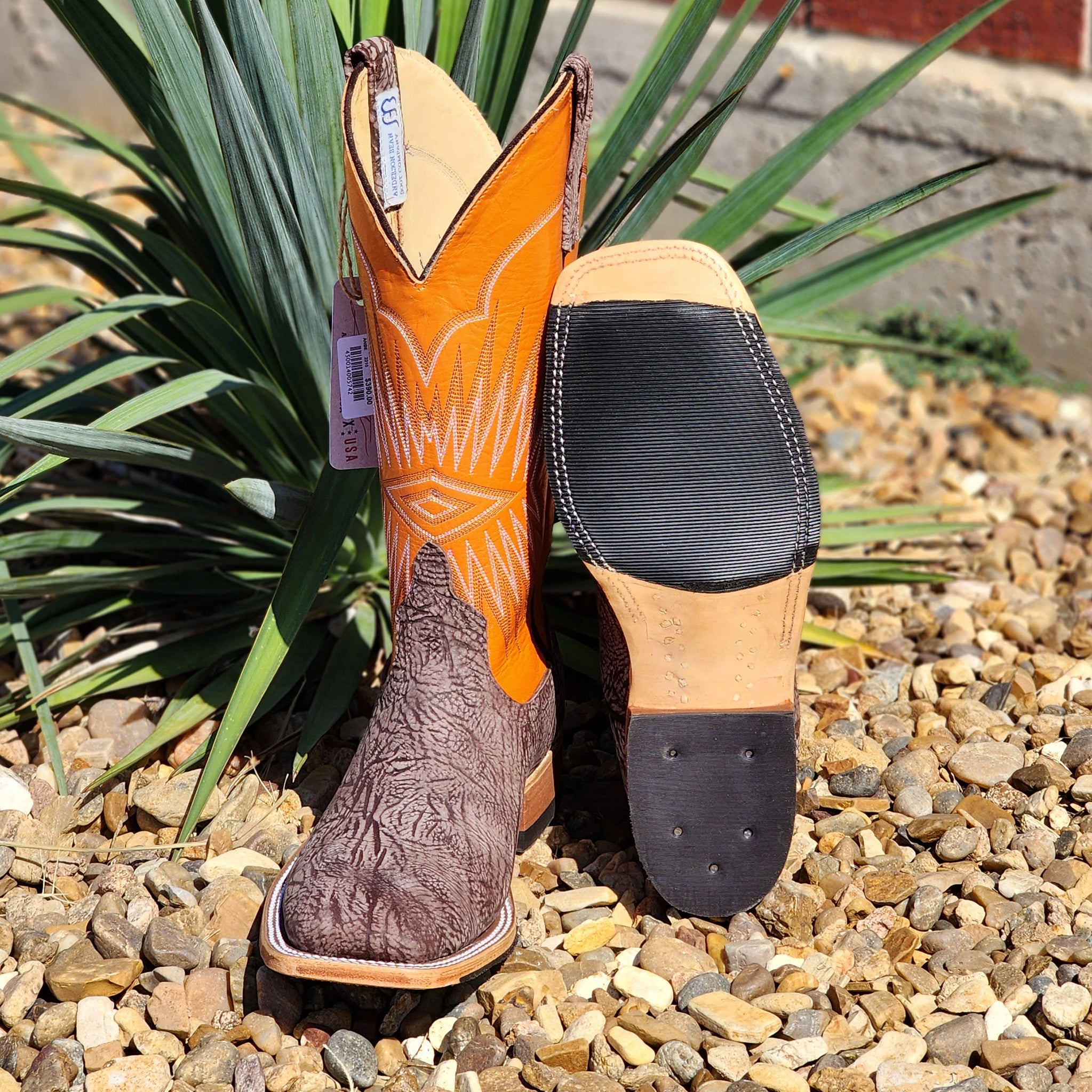 Anderson Bean Men's Brown Washed Square Toe Cowboy Boots - Premium Leather Western Boots for Men | Perfect for Rodeo, Country Dancing & Casual Wear