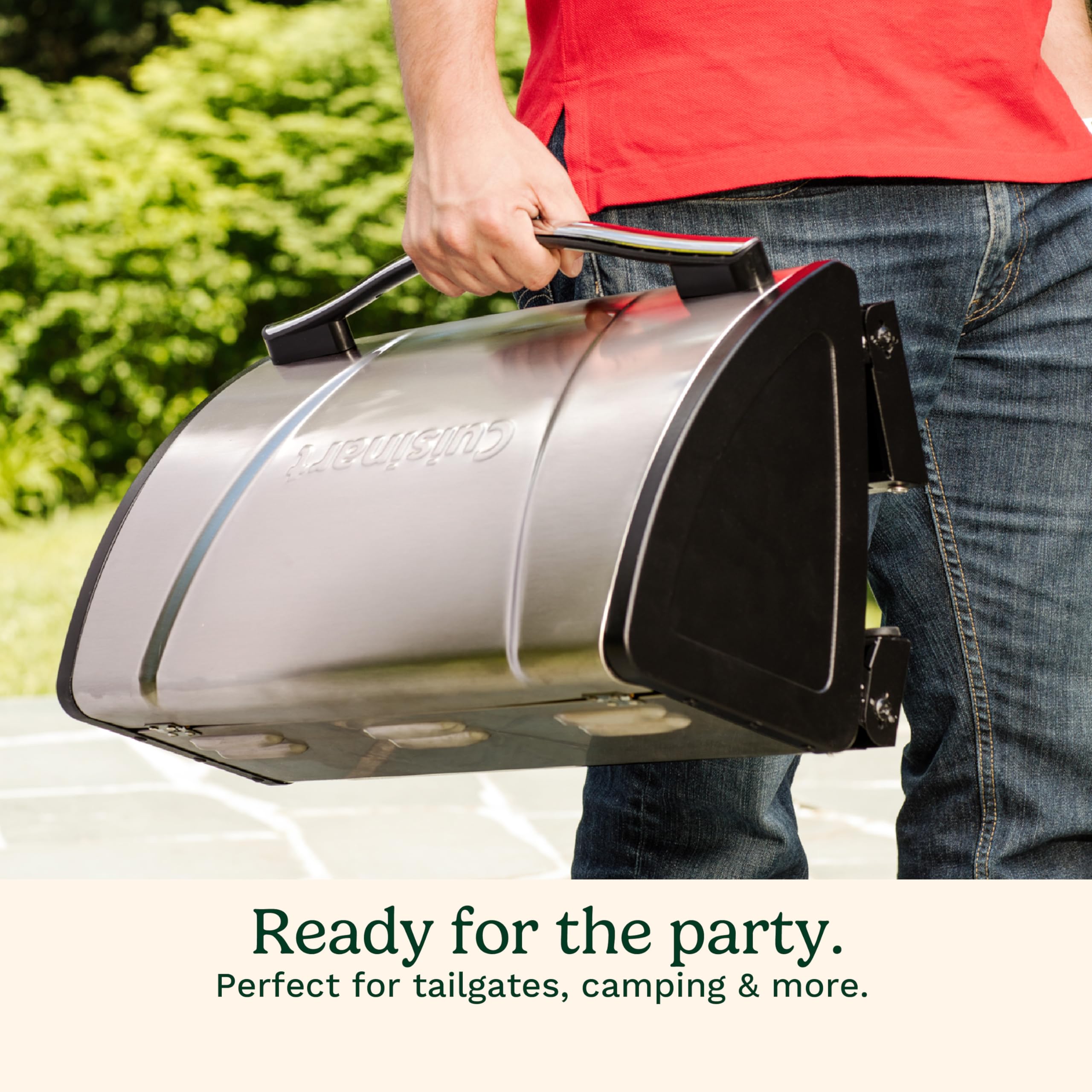 Cuisinart Grillster Portable Gas Grill - 8000 BTU Stainless Steel Compact BBQ with Locking Lid & Dishwasher Safe Cooking Grate - Perfect for Camping, Tailgating, Picnics & Outdoor Cooking