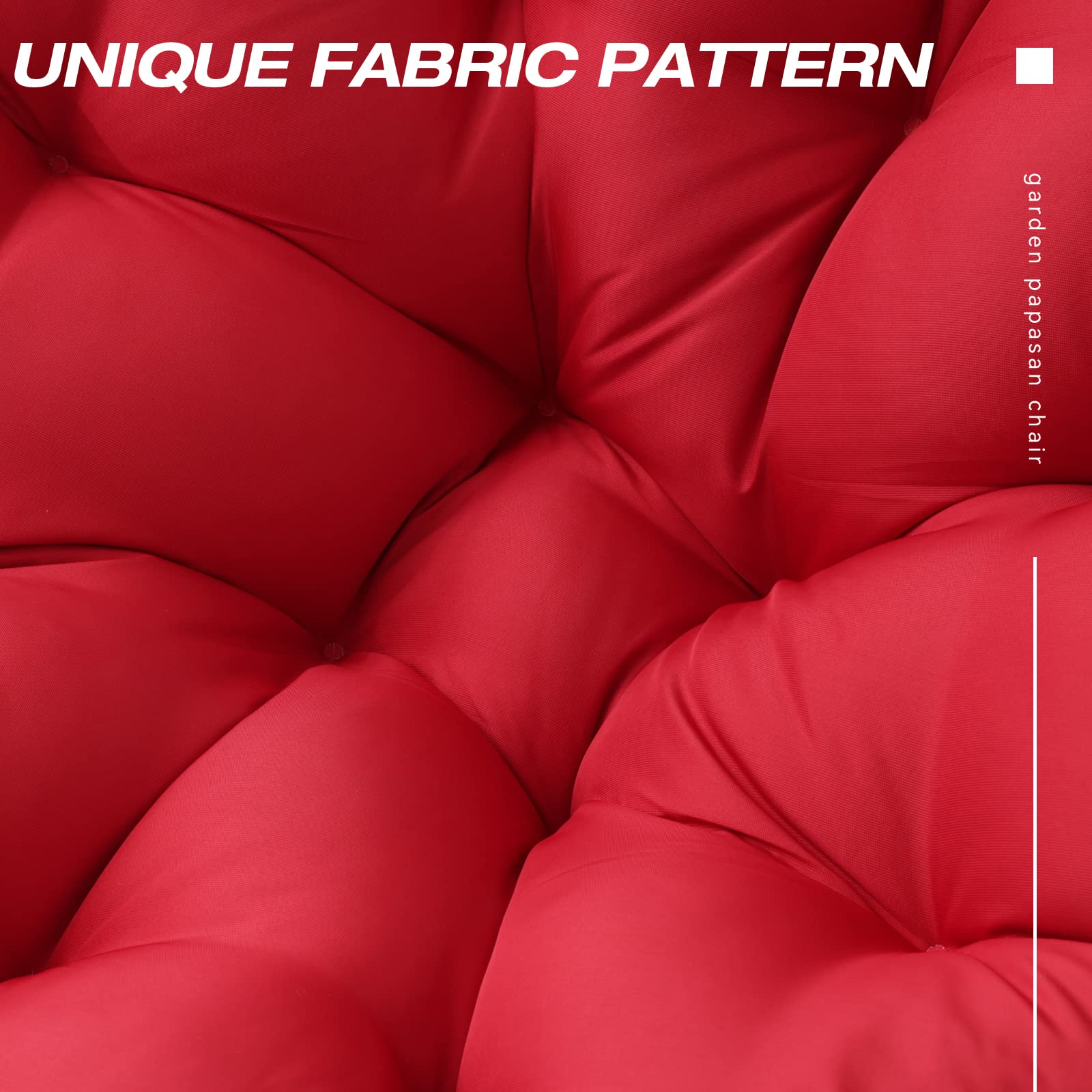 Joyside 46'' Wicker Papasan Chair with Cushion & Frame - Large Round Saucer Lounge Chair for Living Room, Bedroom, or Outdoor Relaxation - Perfect Circle Chair for Reading, Napping, and Lounging in Red