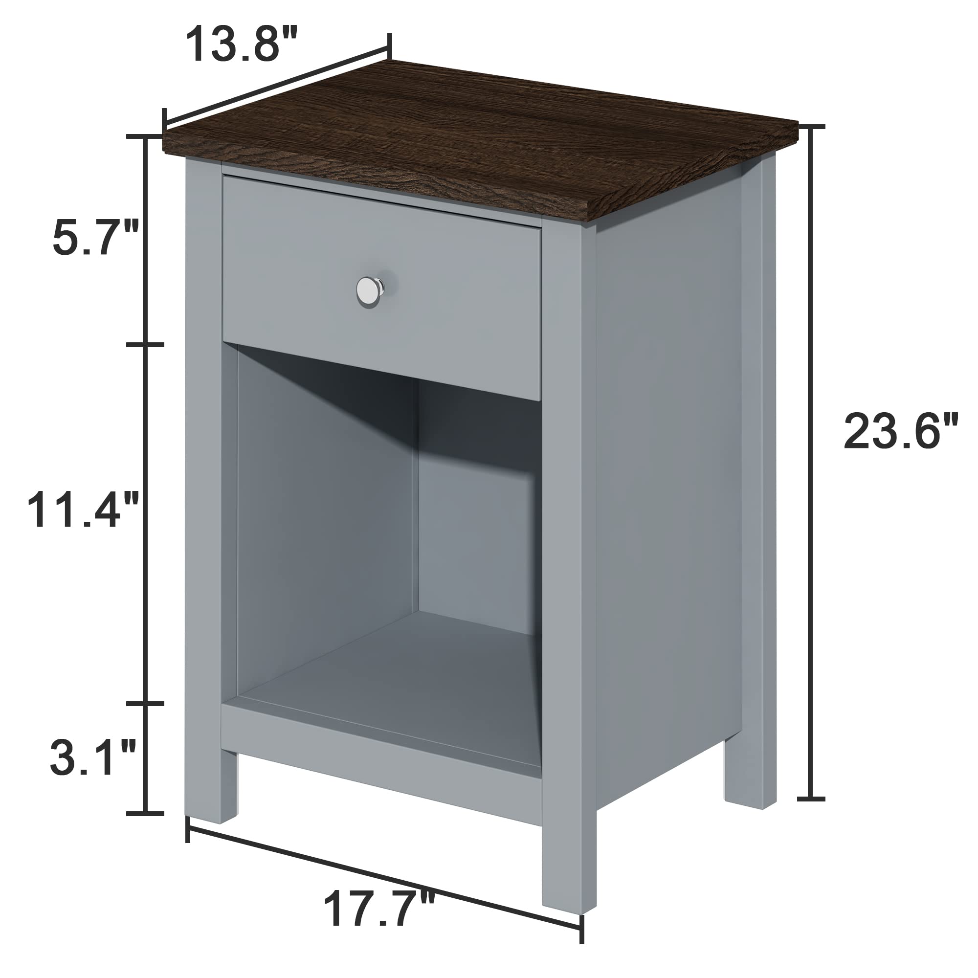 ChooChoo Nightstand - Wooden Bedside Table with Drawer & Storage Cabinet, Gray End Table for Bedroom & Living Room - Perfect for Small Spaces, Apartment Decor & Guest Rooms