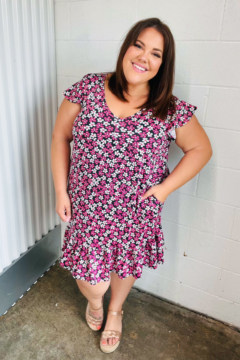 Black & Multicolor Floral Babydoll Dress with Flutter Sleeves - Midi Length Summer Dress for Women, Perfect for Beach Vacations, Date Nights & Garden Parties