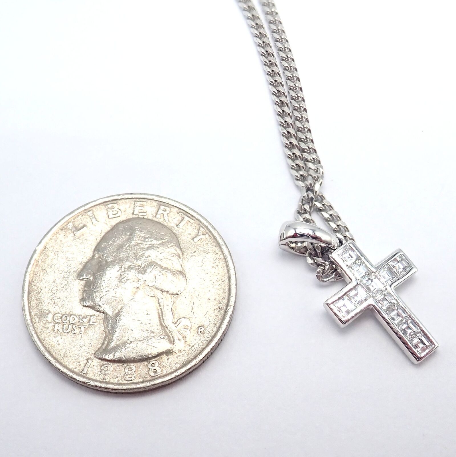 Authentic Cartier 18K White Gold Diamond Cross Pendant Necklace for Women - Luxury Gift for Anniversary, Valentine's Day & Special Occasions