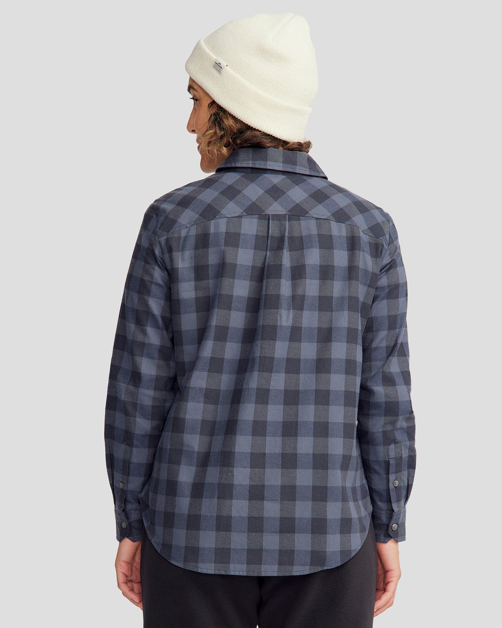 Women's Fyfe Flannel Shirt - Soft & Comfortable Mid Navy Gingham Plaid Long Sleeve Button Down Shirt for Casual Wear, Outdoor Activities & Fall Fashion