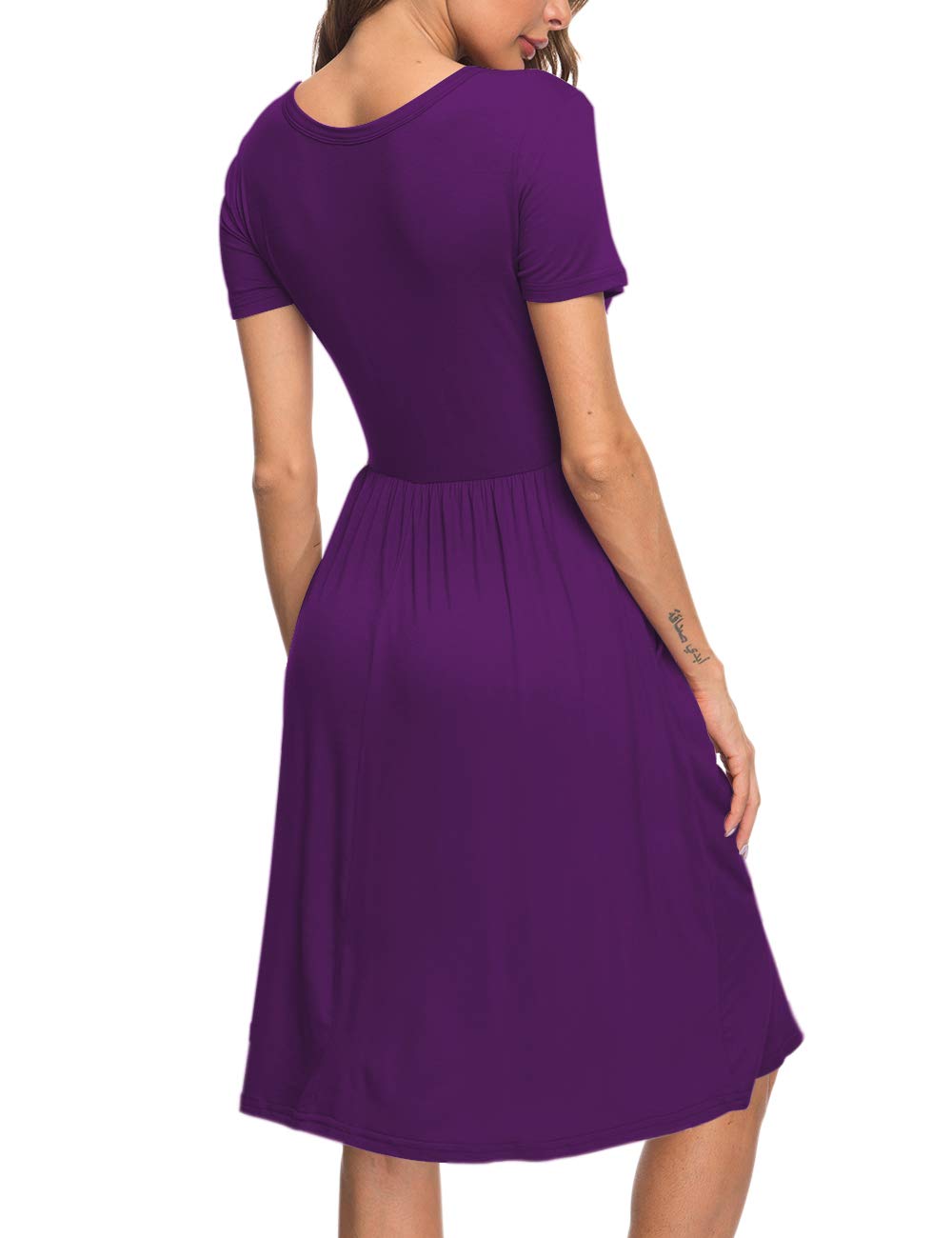 AUSELILY Women's Summer Short Sleeve Empire Waist Dress - Pleated Loose Swing Knee Length Casual Dress with Pockets | 2025 New Floral Print Sundress for Beach, Vacation & Everyday Wear